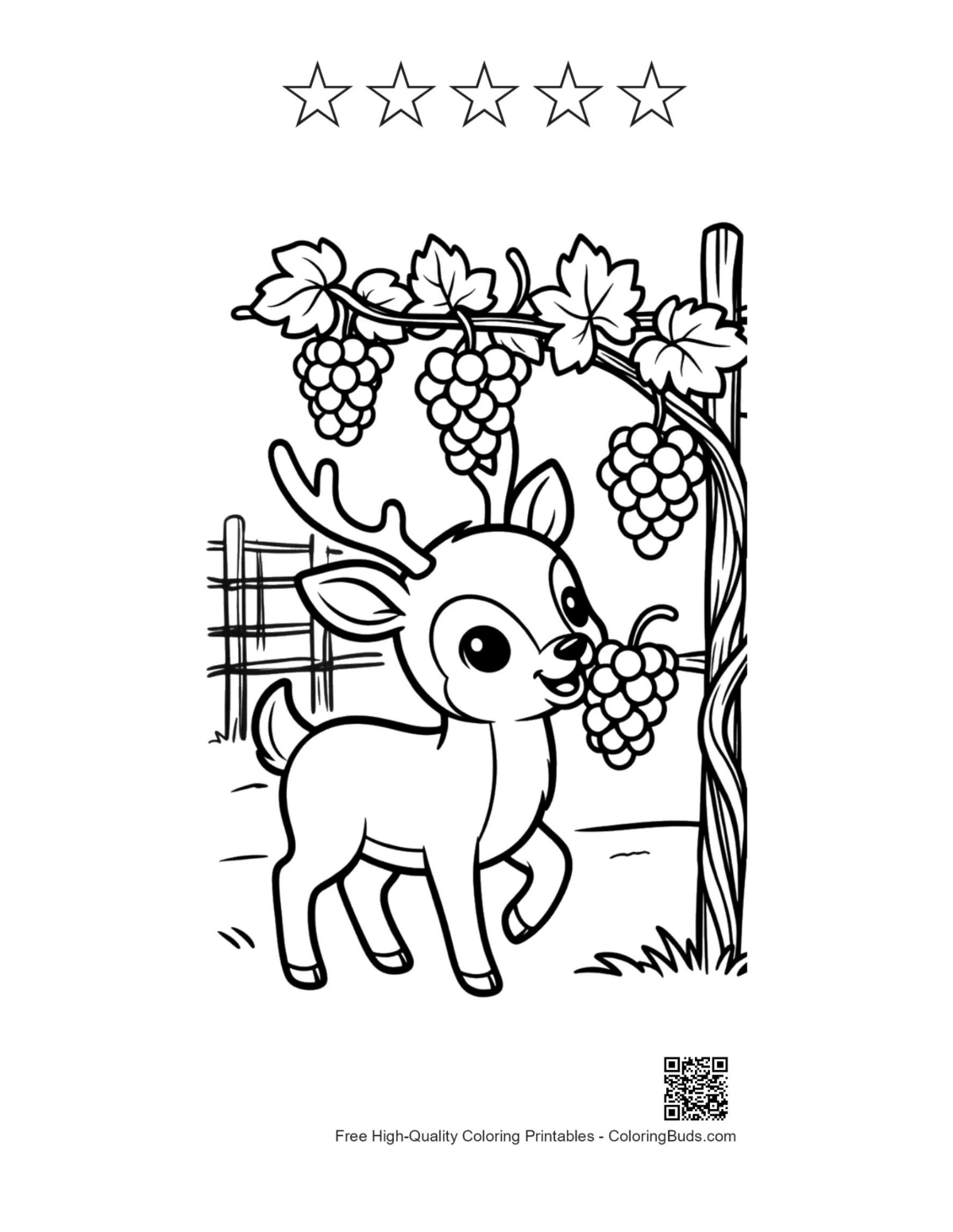 Buck antlers grapes printable with 5 star outlines