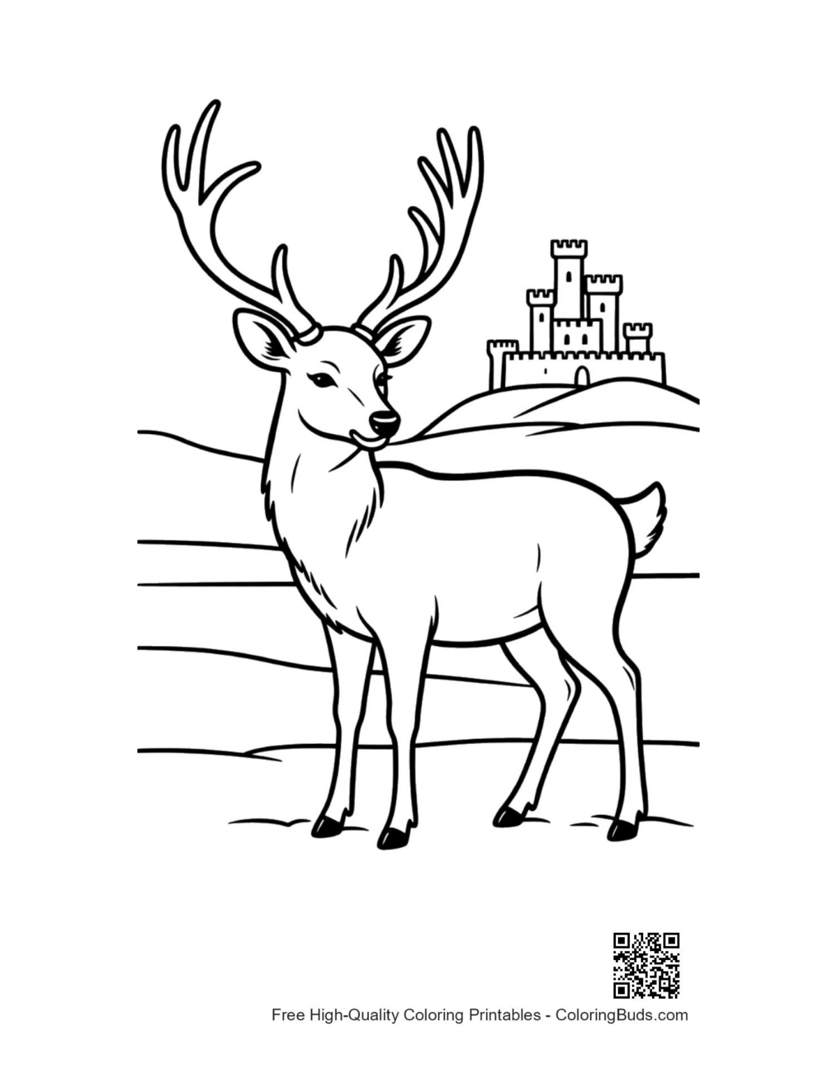 Majestic buck antlers mountain fortress printable coloring
