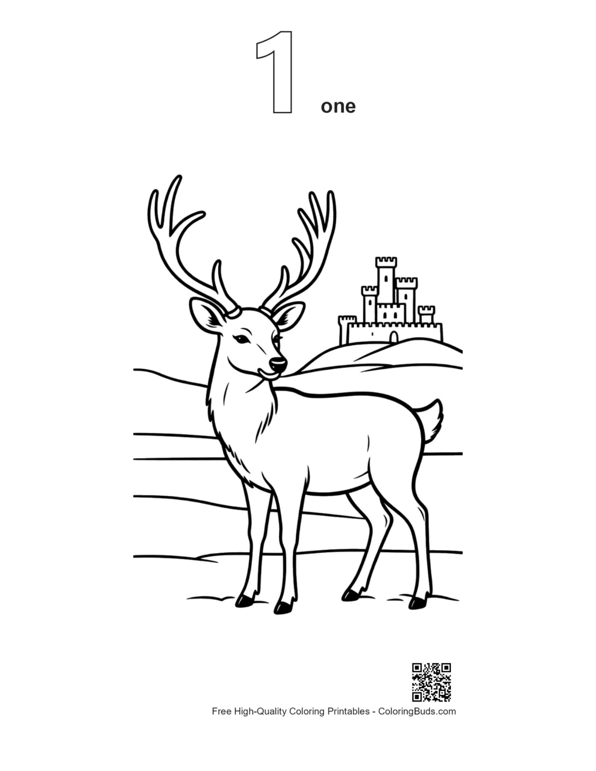Majestic deer antlers fortress outline numbered coloring page