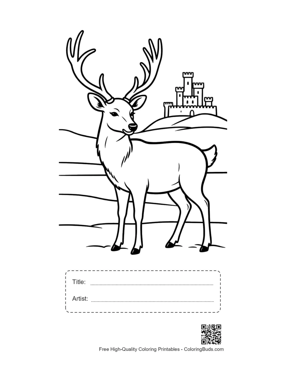 Buck antlers fortress view printable with title artist box