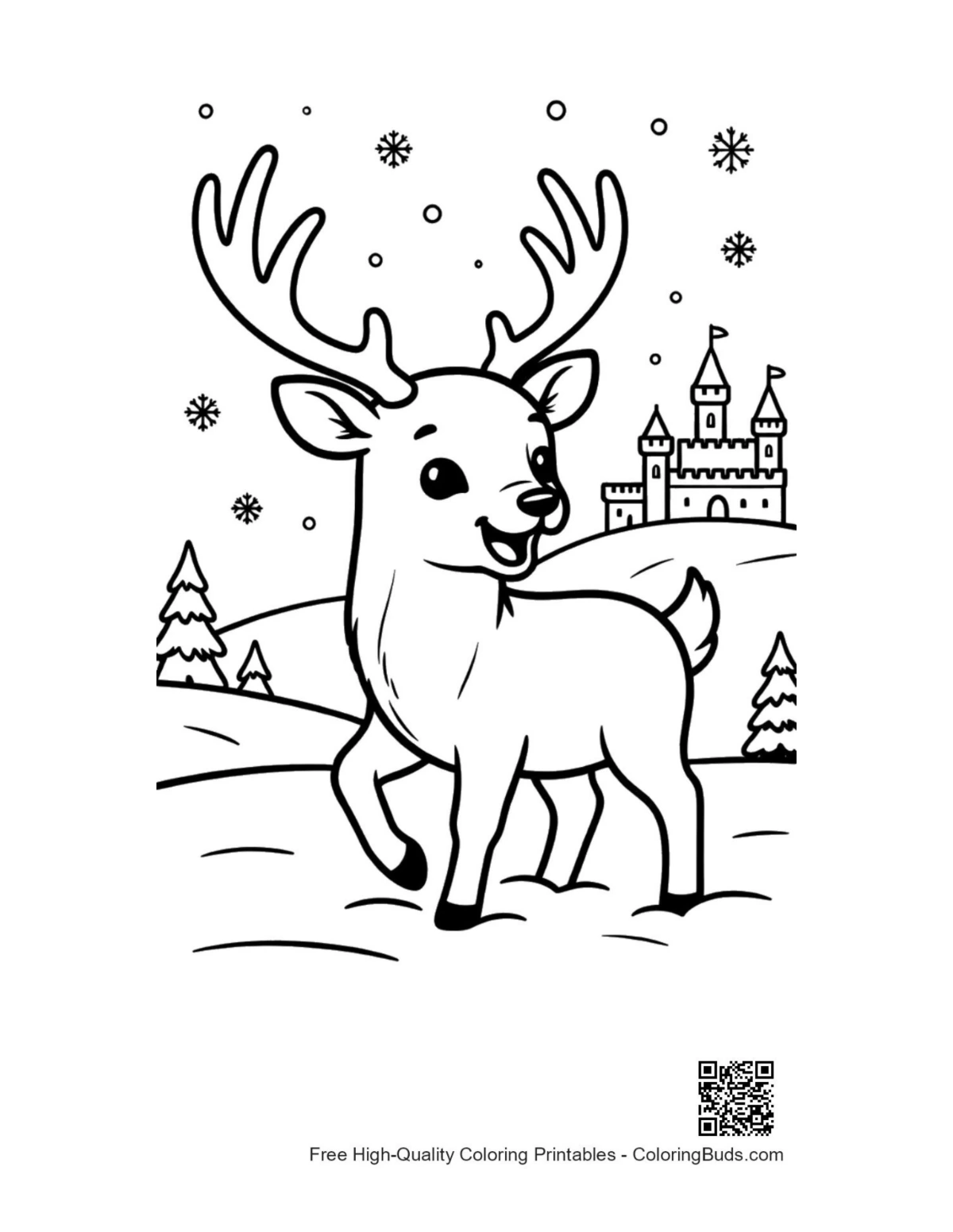 Buck with antlers in snowy winter printable