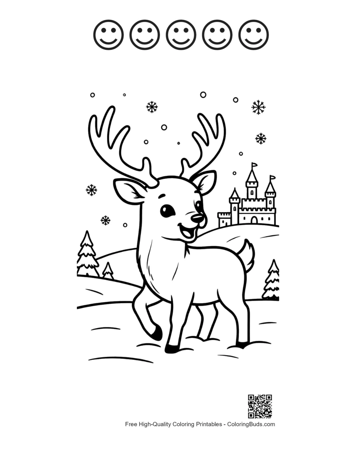 Snowy buck antlers with 5 happy faces printable