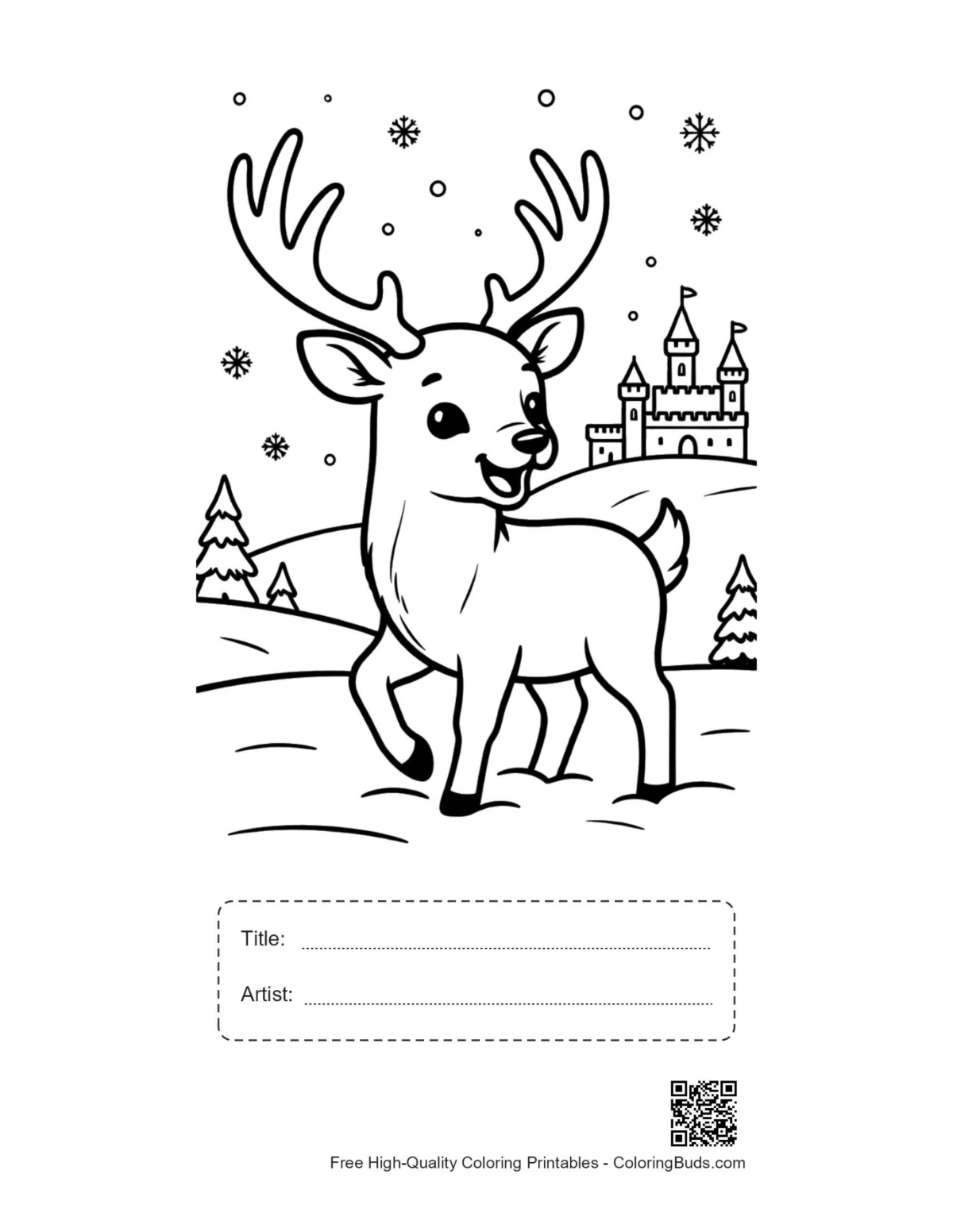 Buck antlers snowy scene printable with title box