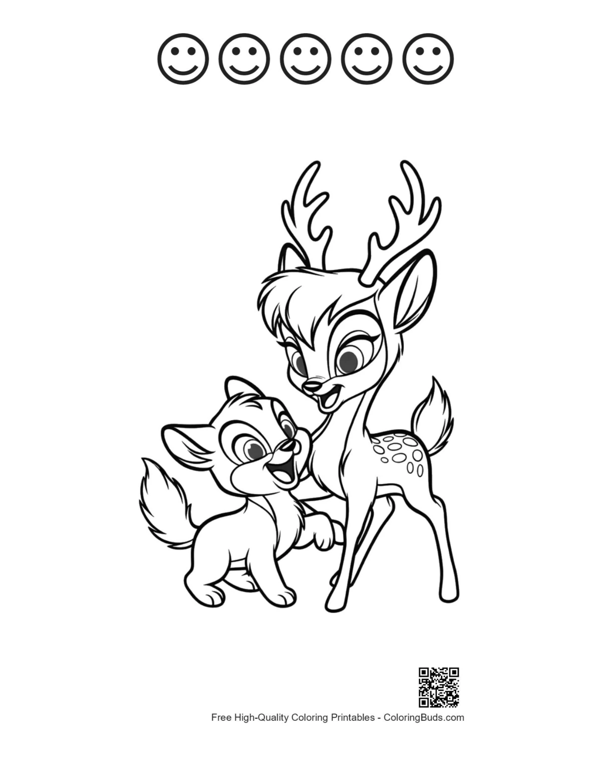 Fawn printable 5 happy faces outline