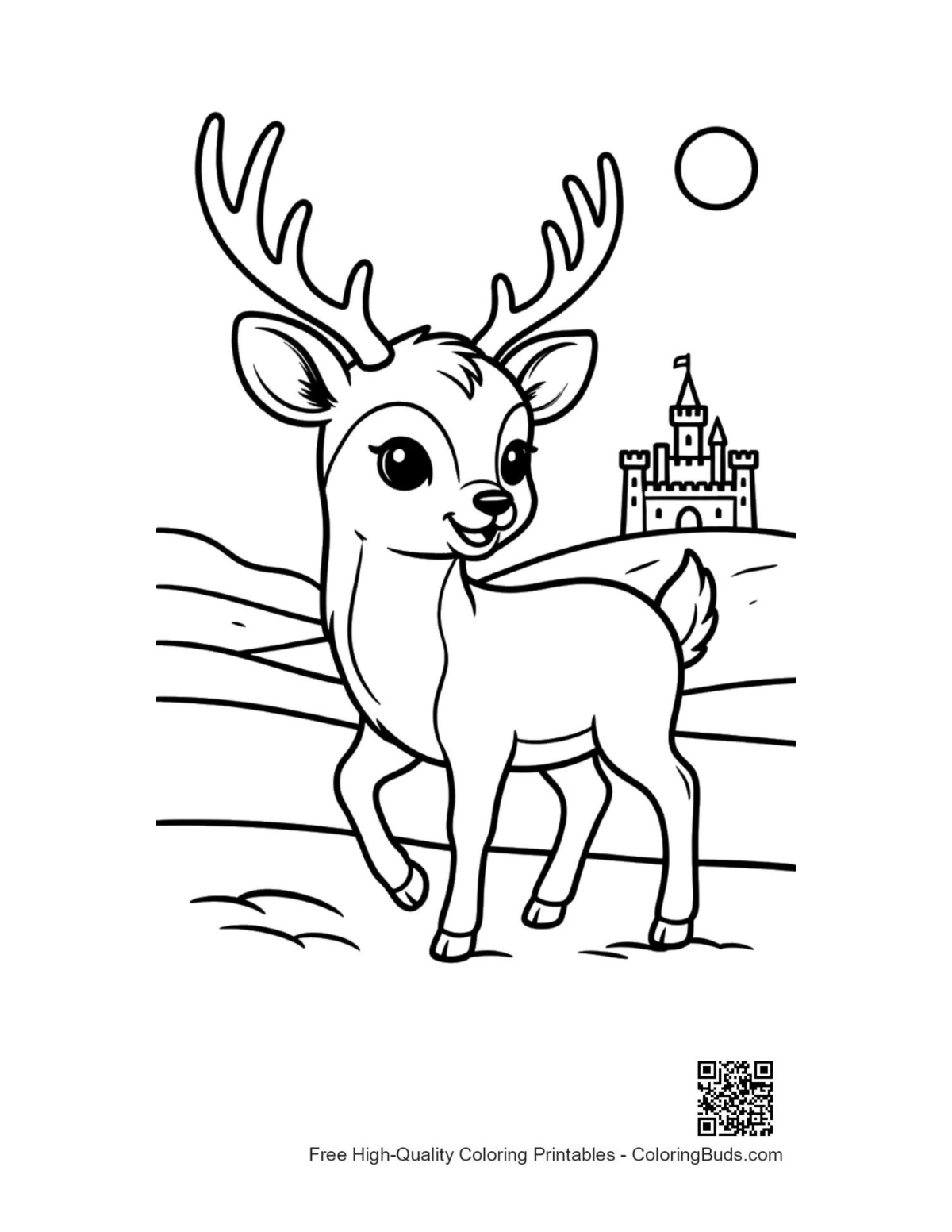 Noble buck with antlers in castle landscape printable