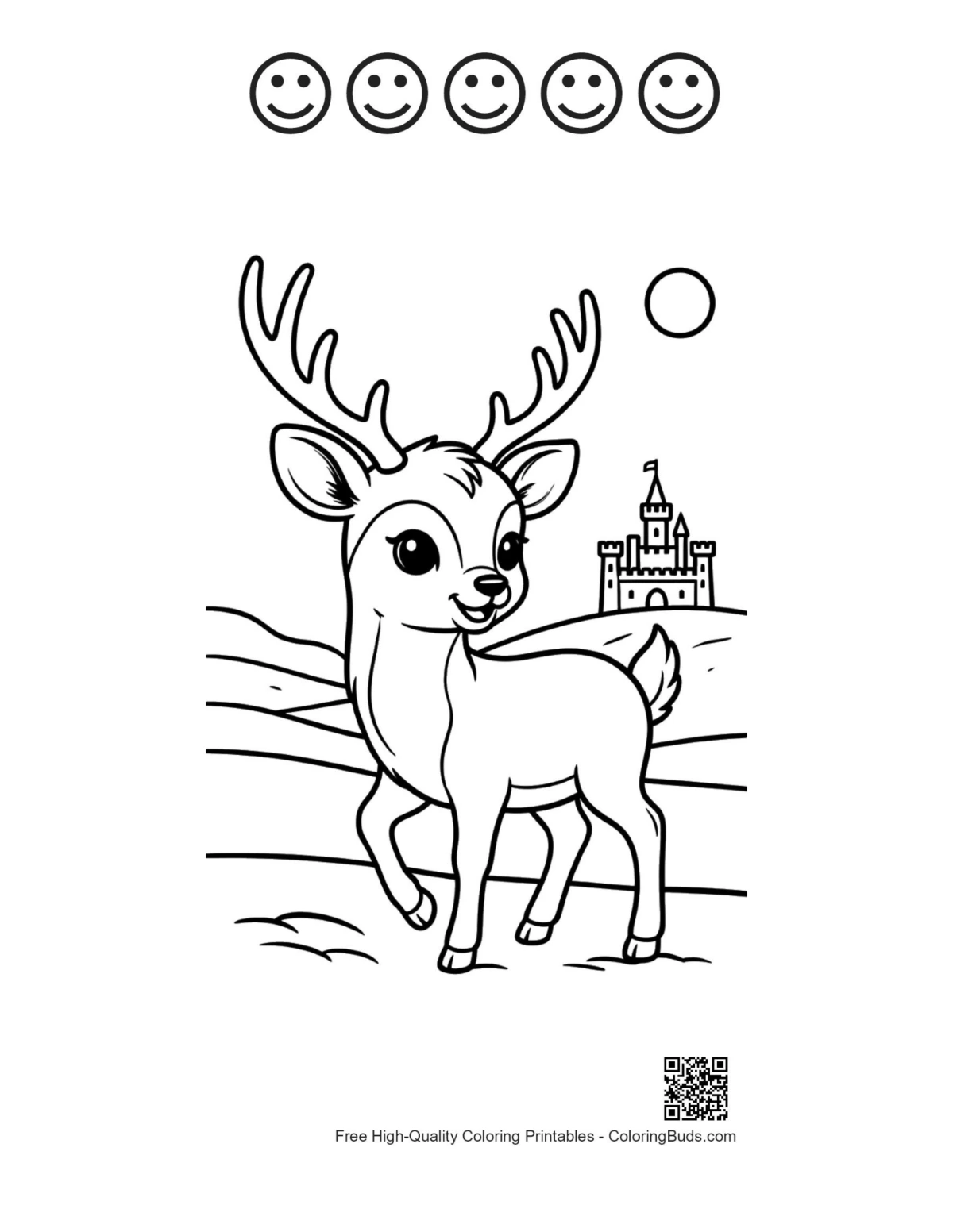 Buck antlers landscape castle with 5 happy faces
