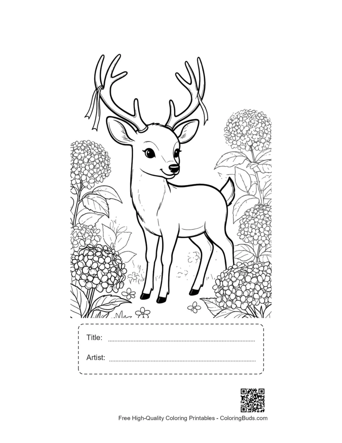 Noble deer antlers bushes printable with title box
