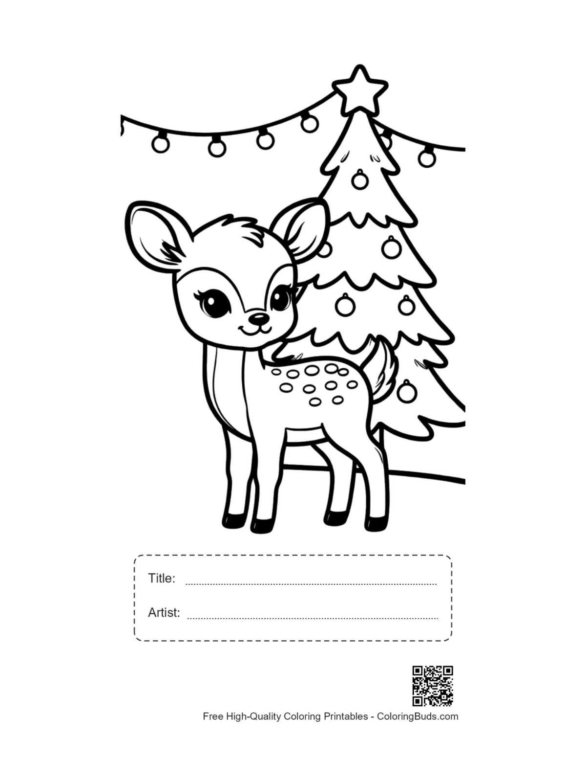 Sweet fawn holiday tree printable with title box