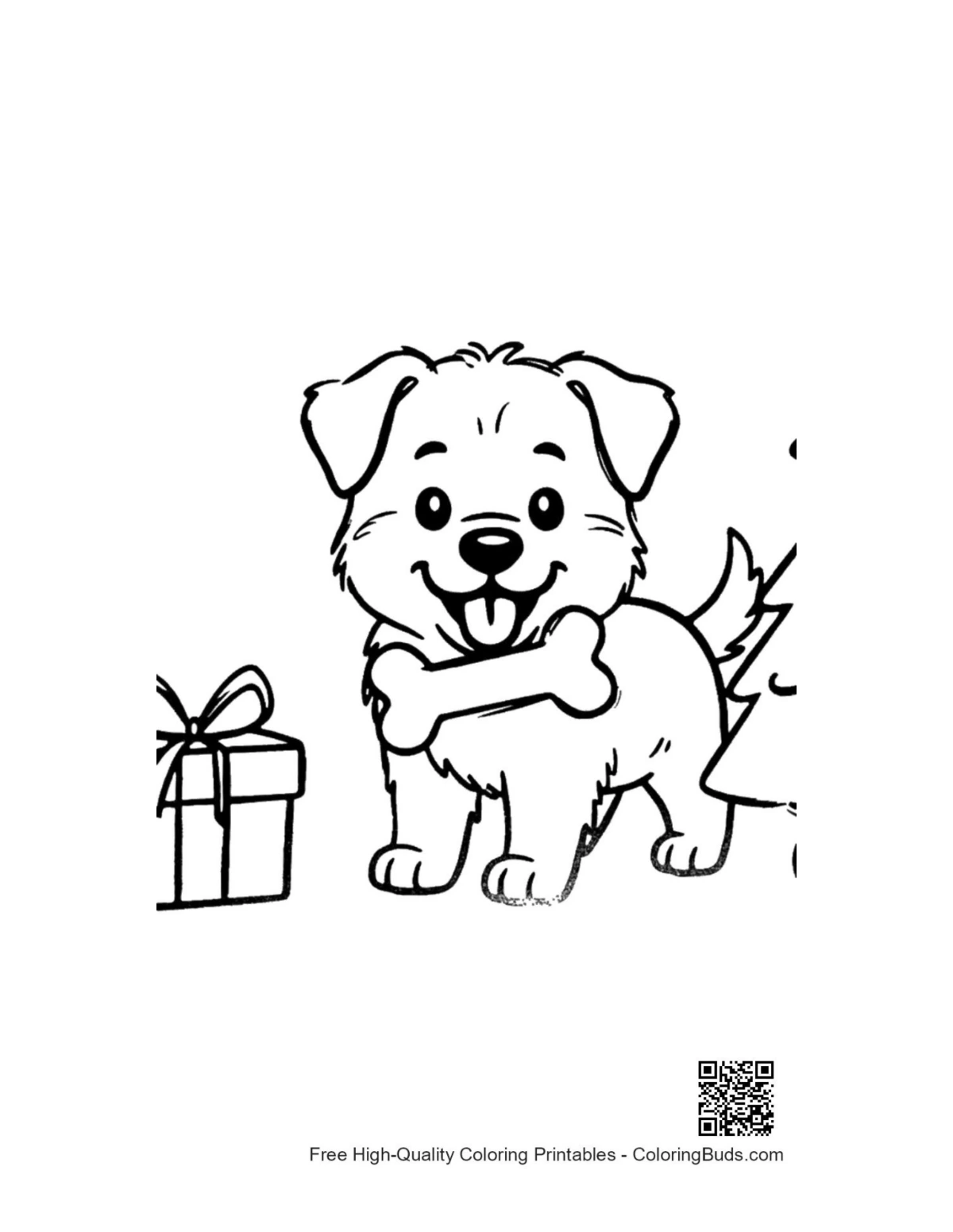 Adorable Becgie puppy with bow by wooden kennel coloring page