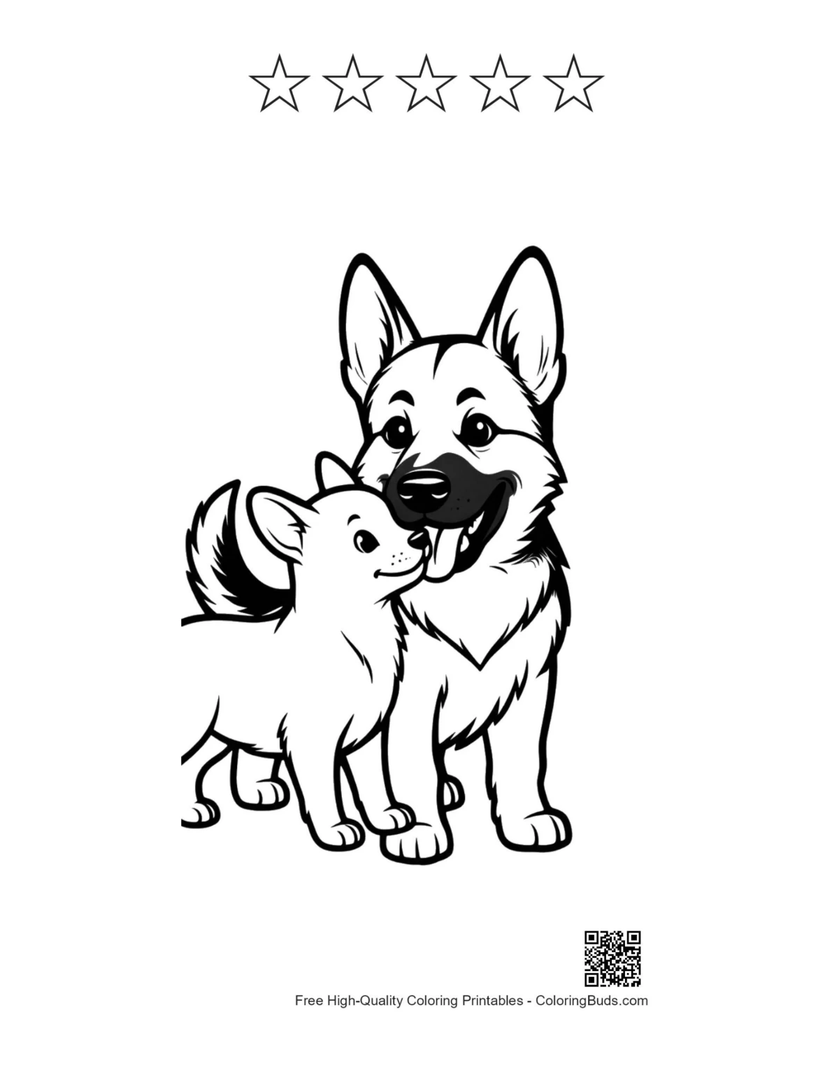 German Shepherd cuddle with 5 stars printable