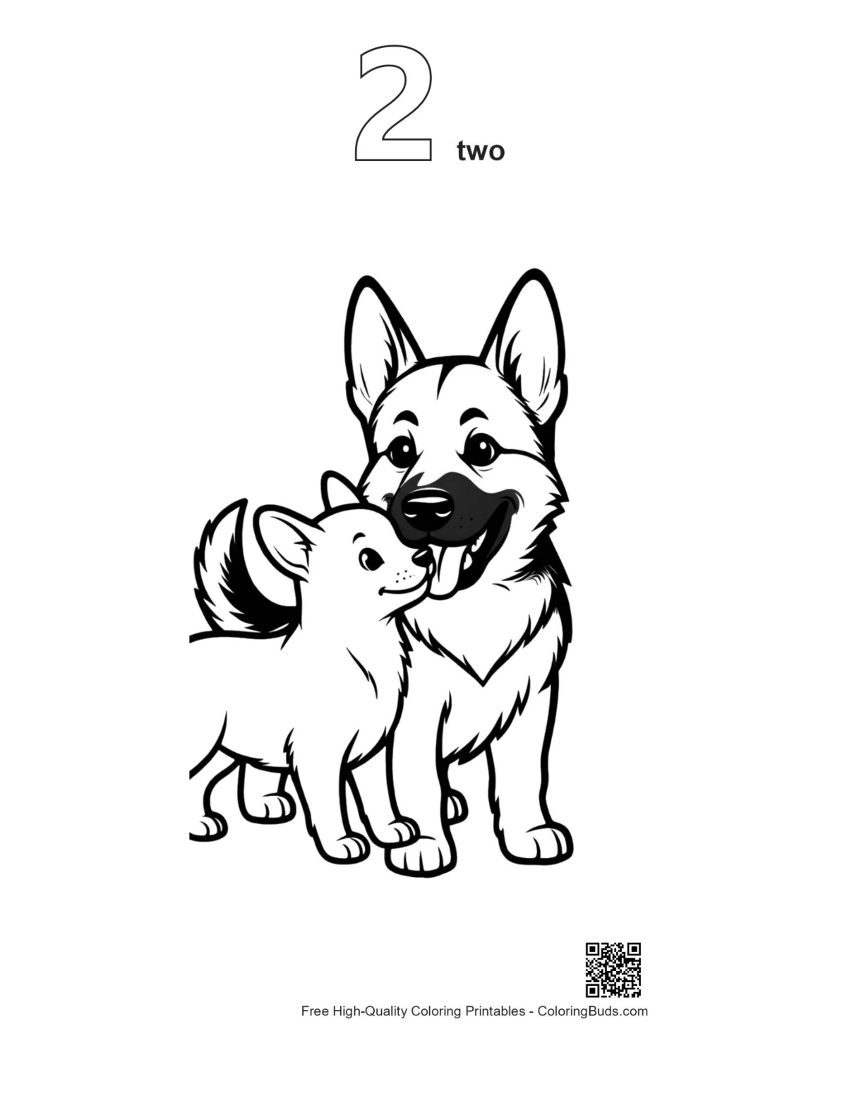 German Shepherd cuddle outline coloring page 2