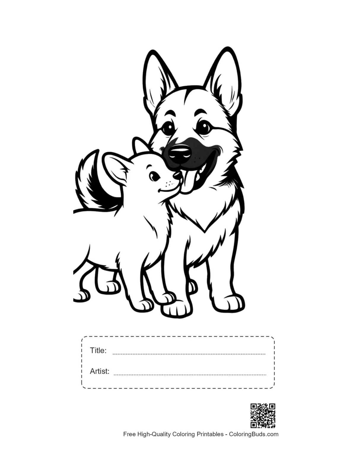 German Shepherd cuddle printable with title box
