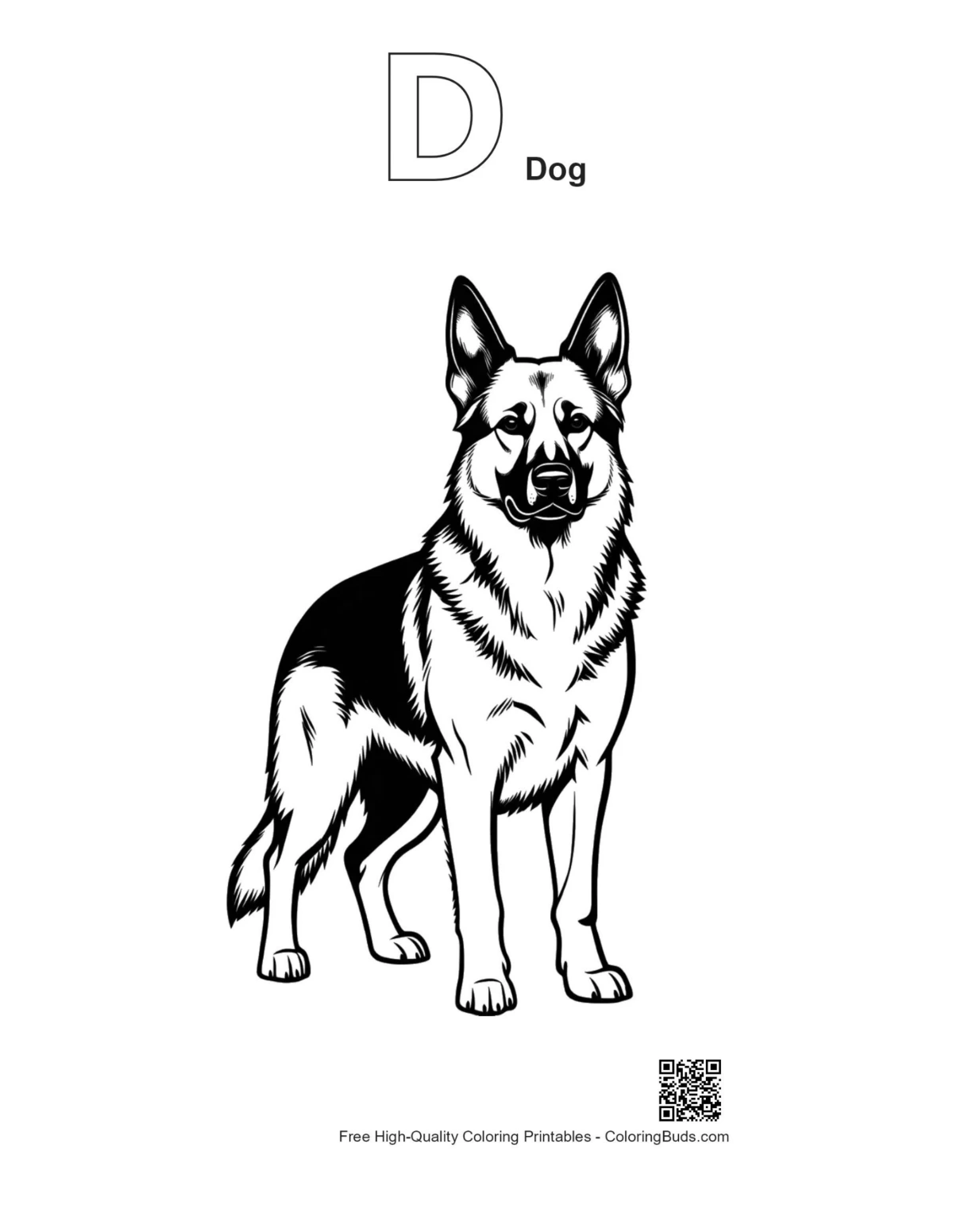 Umriss eines Deutschen Schäferhundes mit dem Buchstaben D