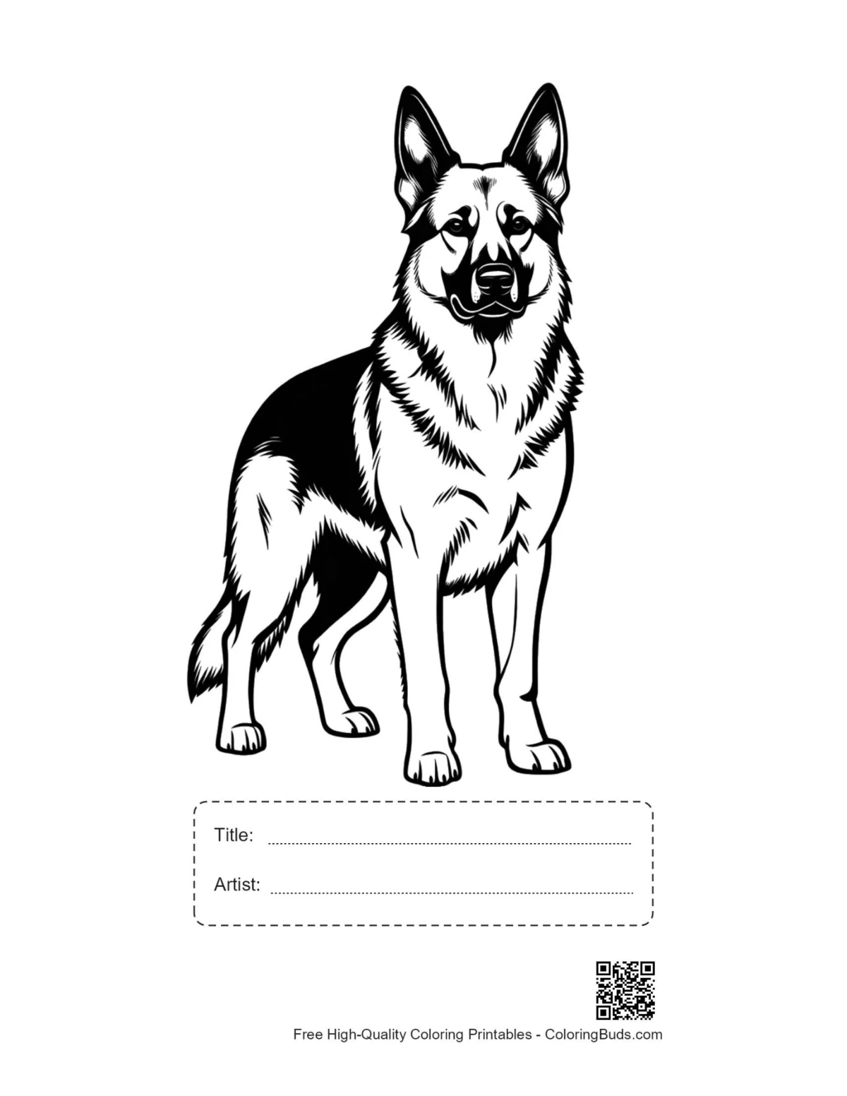 Deutscher Schäferhund-Vorlage zum Ausdrucken mit Titelfeld