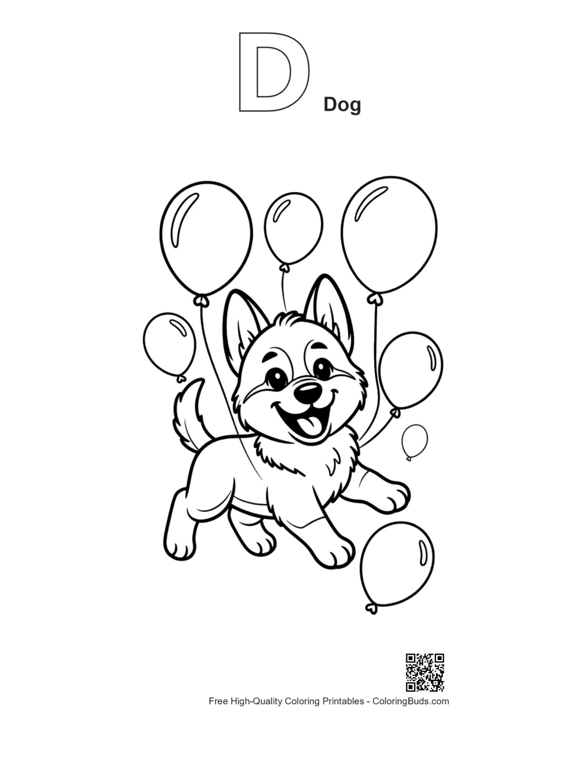 Alphabet D Becgie dog outline printable