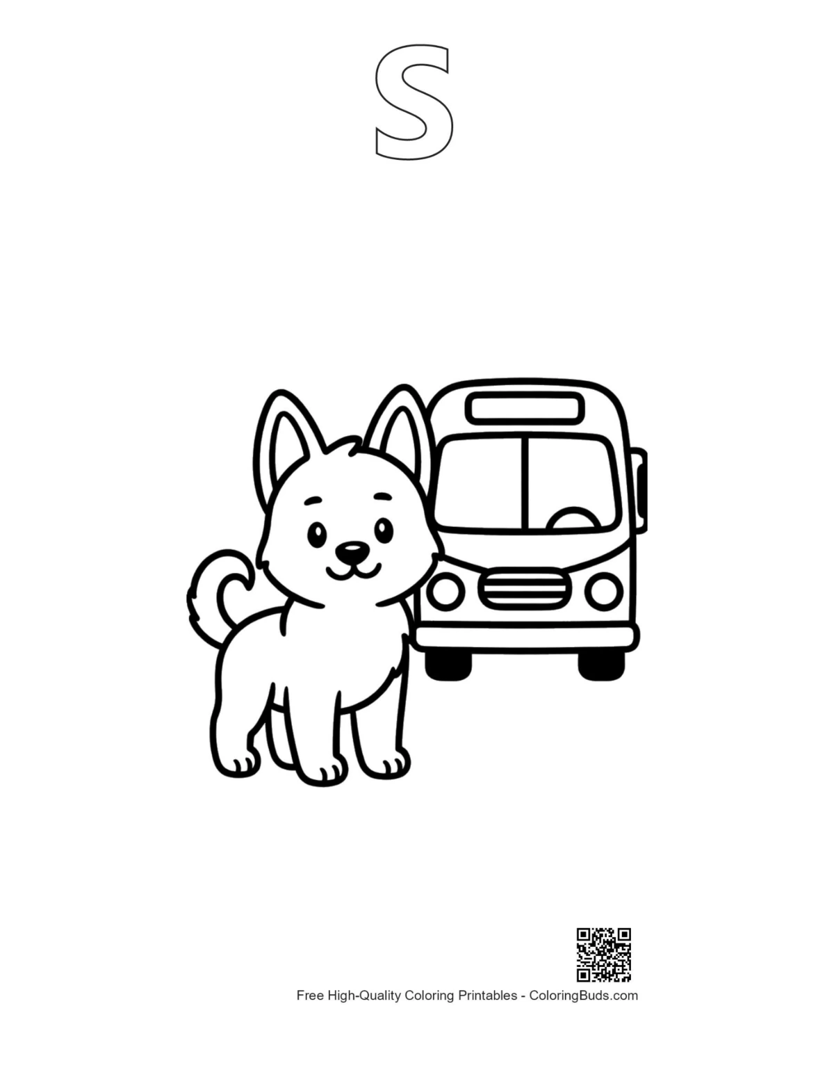 Becie dog shaped as alphabet letter S coloring outline