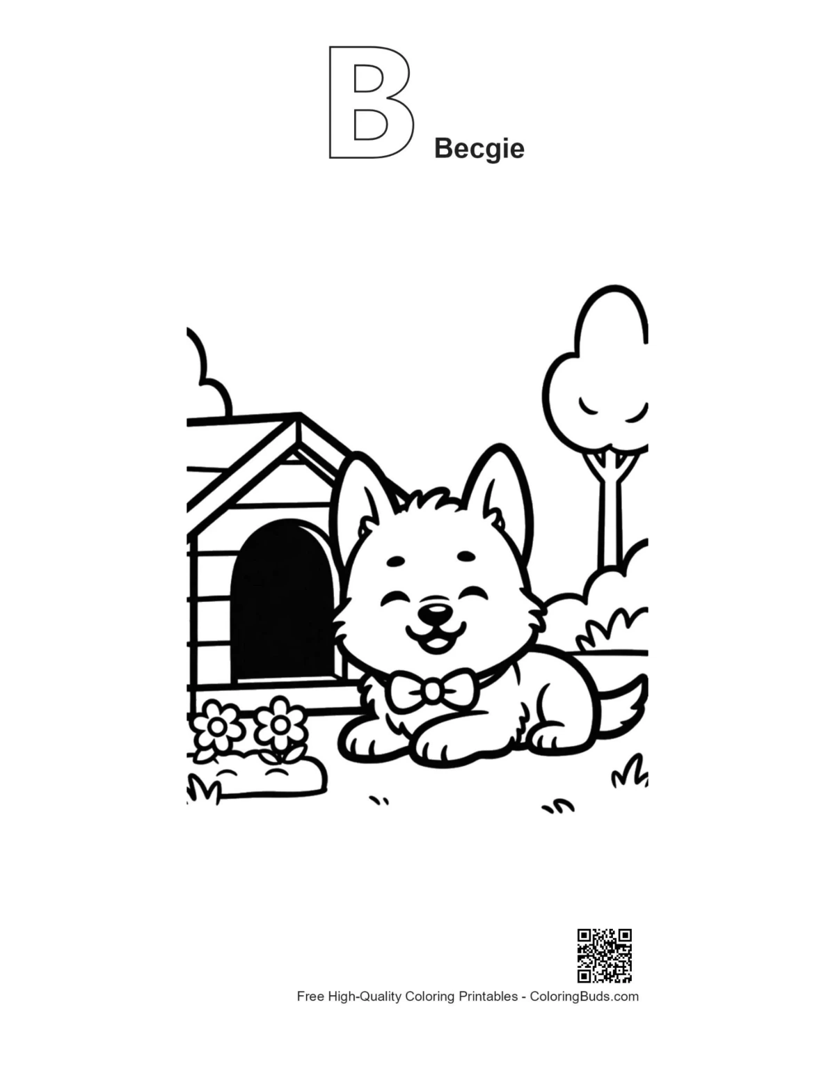 Becgie puppy meadow rainbow with B alphabet outline