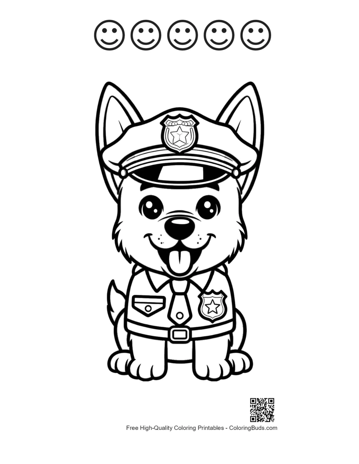 Cute Becgie printable coloring page featuring 5 happy face outlines
