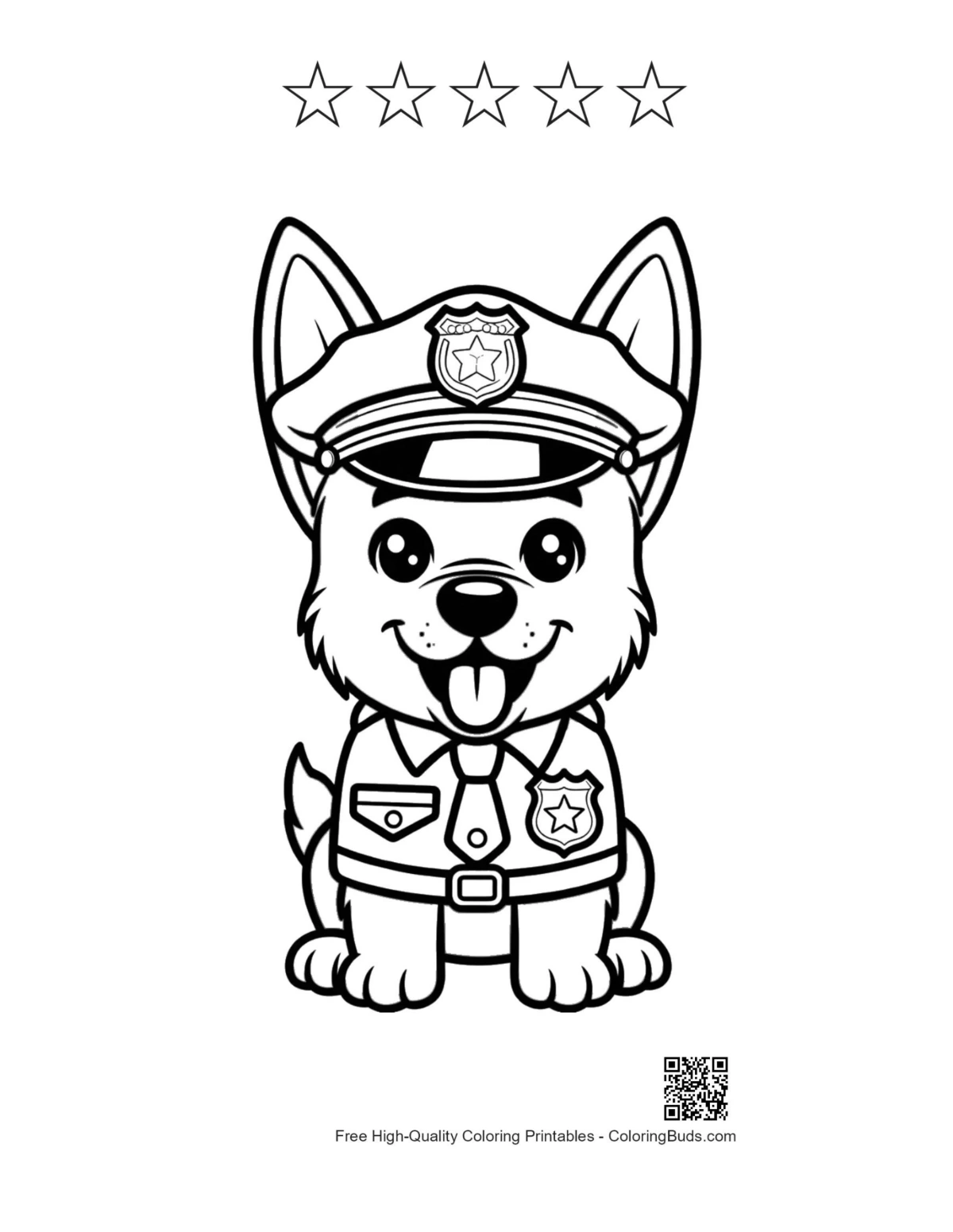 Printable Becgie coloring page with five star outlines around dog