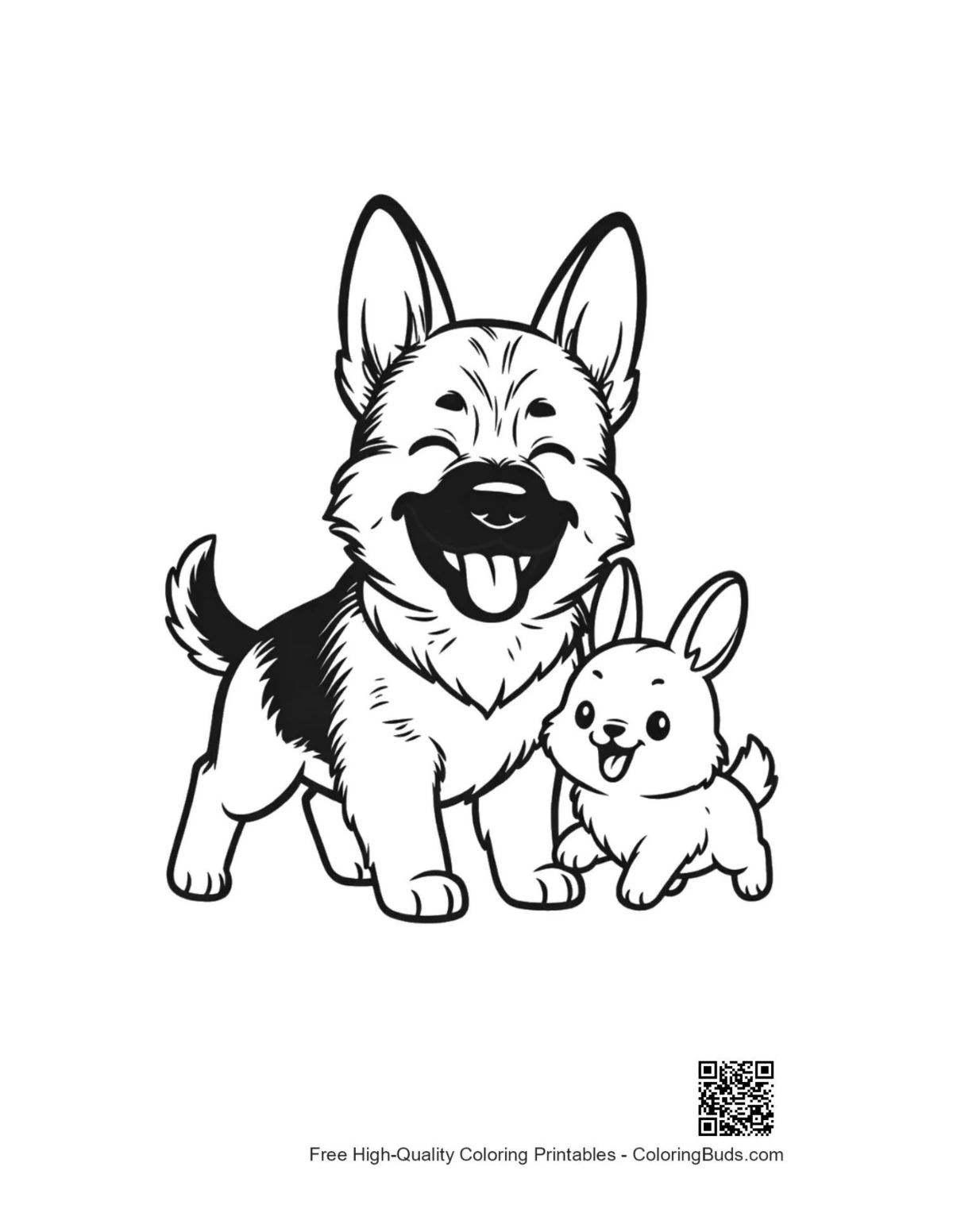 Cheerful German Shepherd puppy with bunny