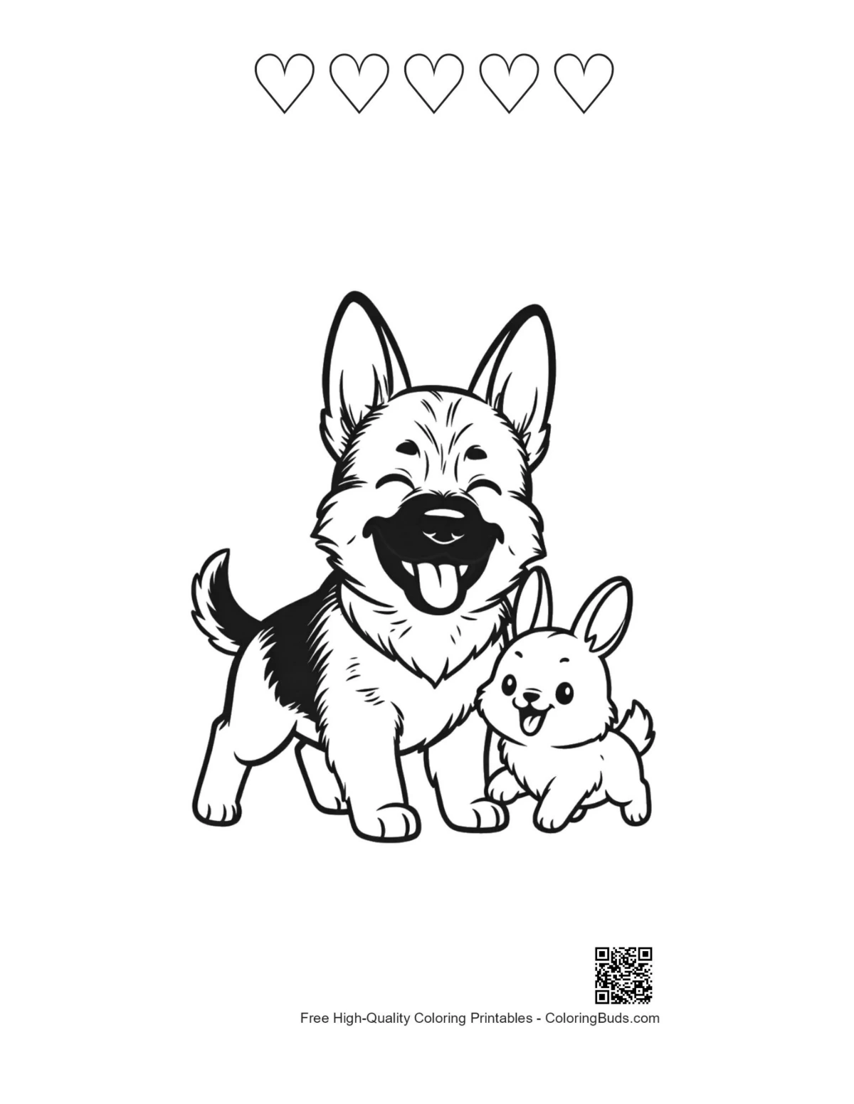 5 heart outline cheerful German Shepherd puppy bunny