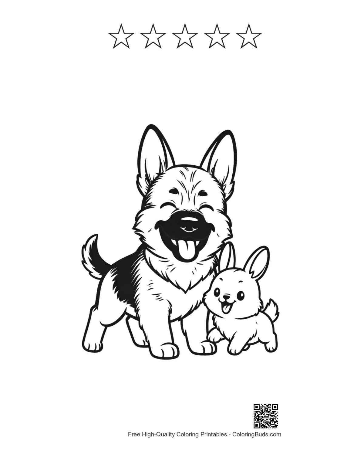 5-star outline German Shepherd puppy bunny printable