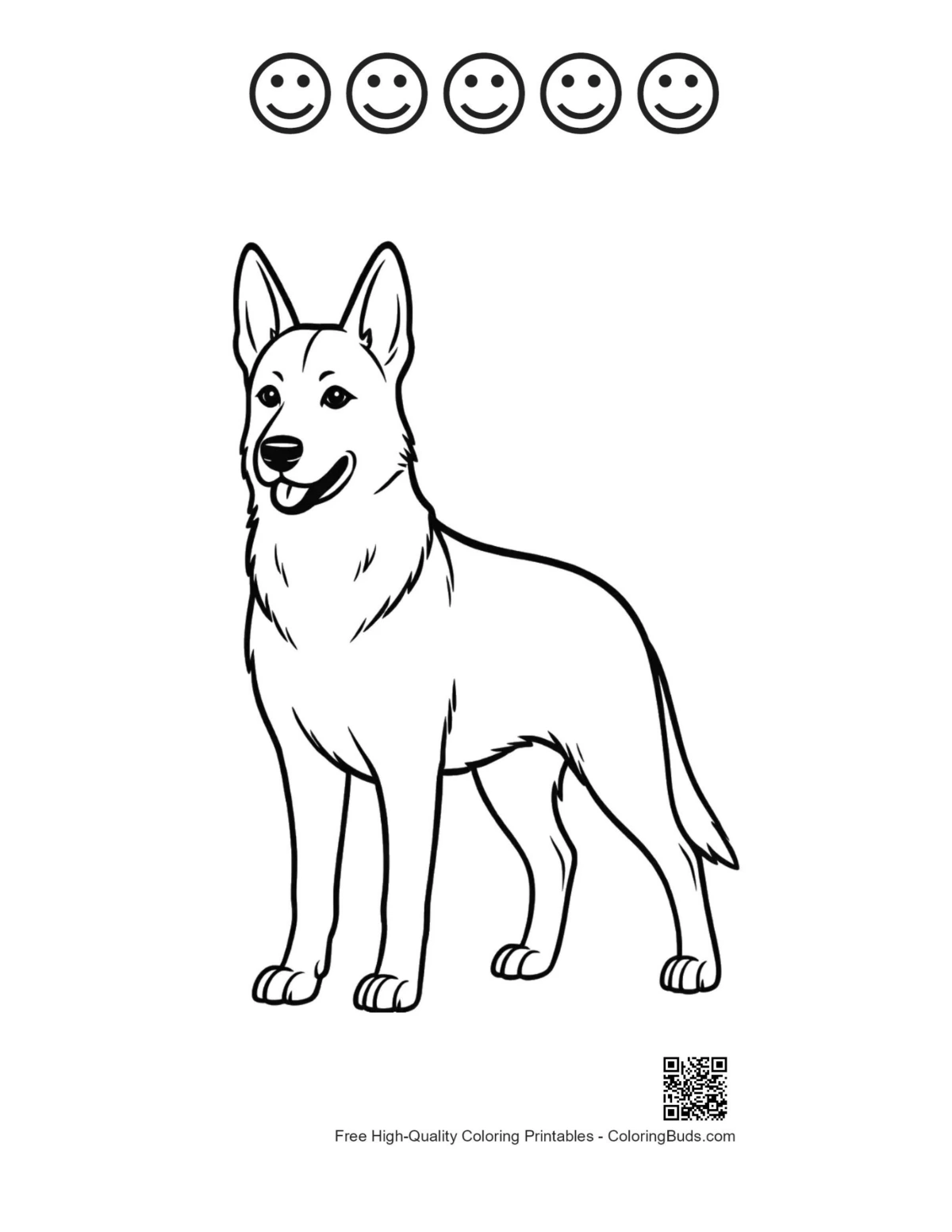 Cheerful German Shepherd 5 happy faces printable