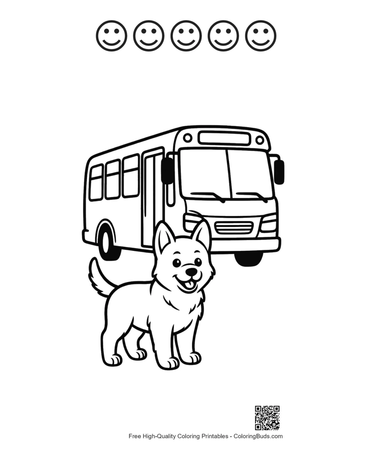 Becgie dog with 5 happy face outlines printable