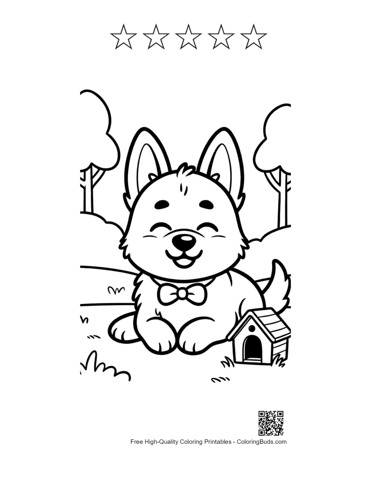Becie coloring page with 5-star outlines