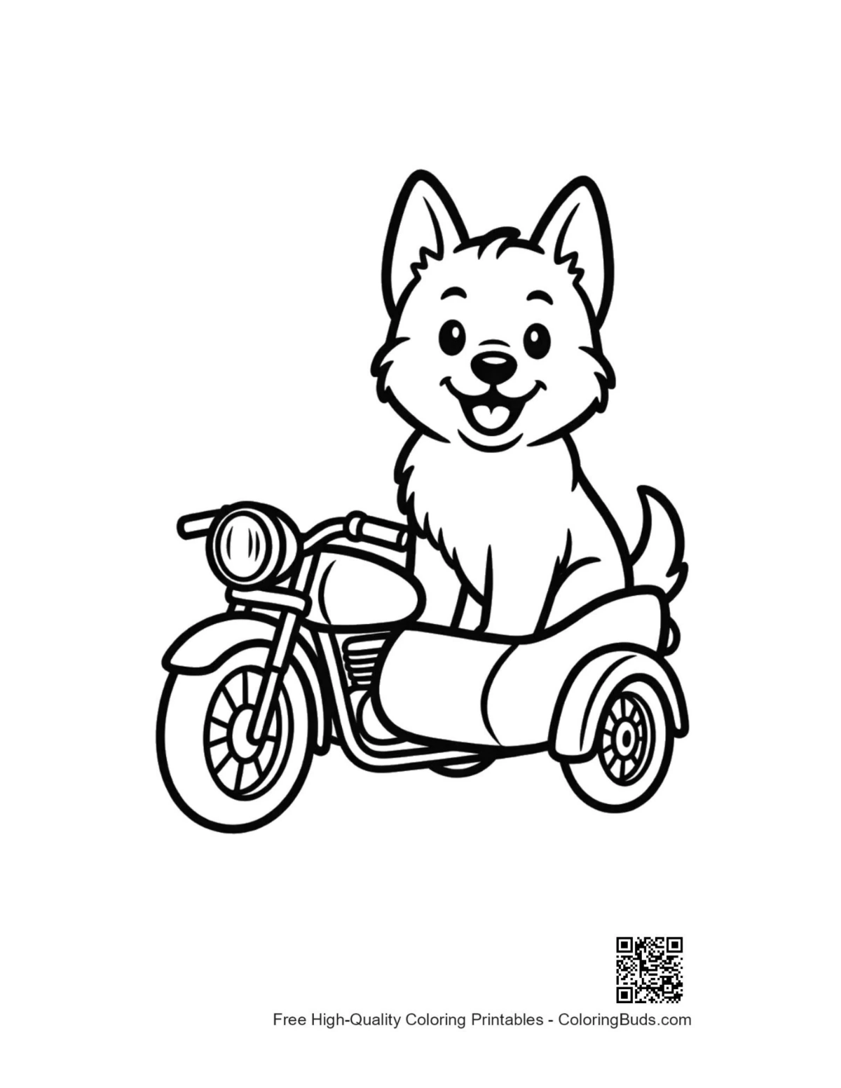 Heroic smiling Becgie puppy by police cruiser line drawing