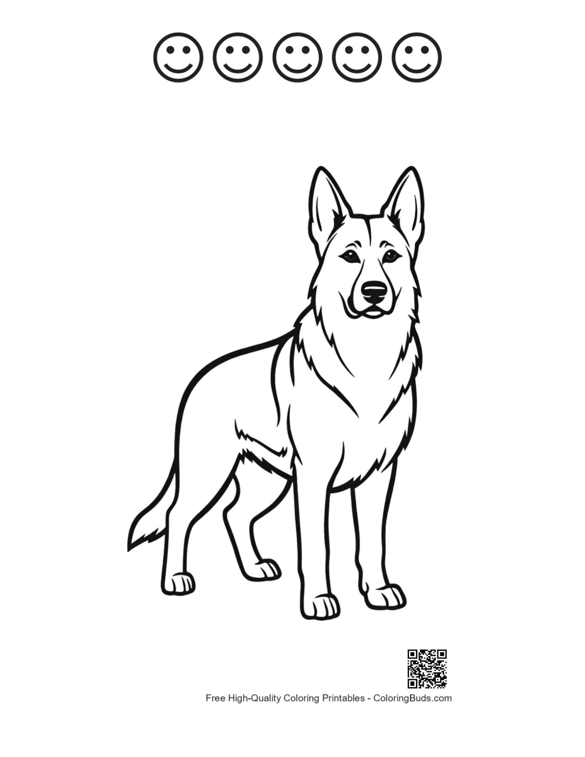Line art of German Shepherd with happy faces