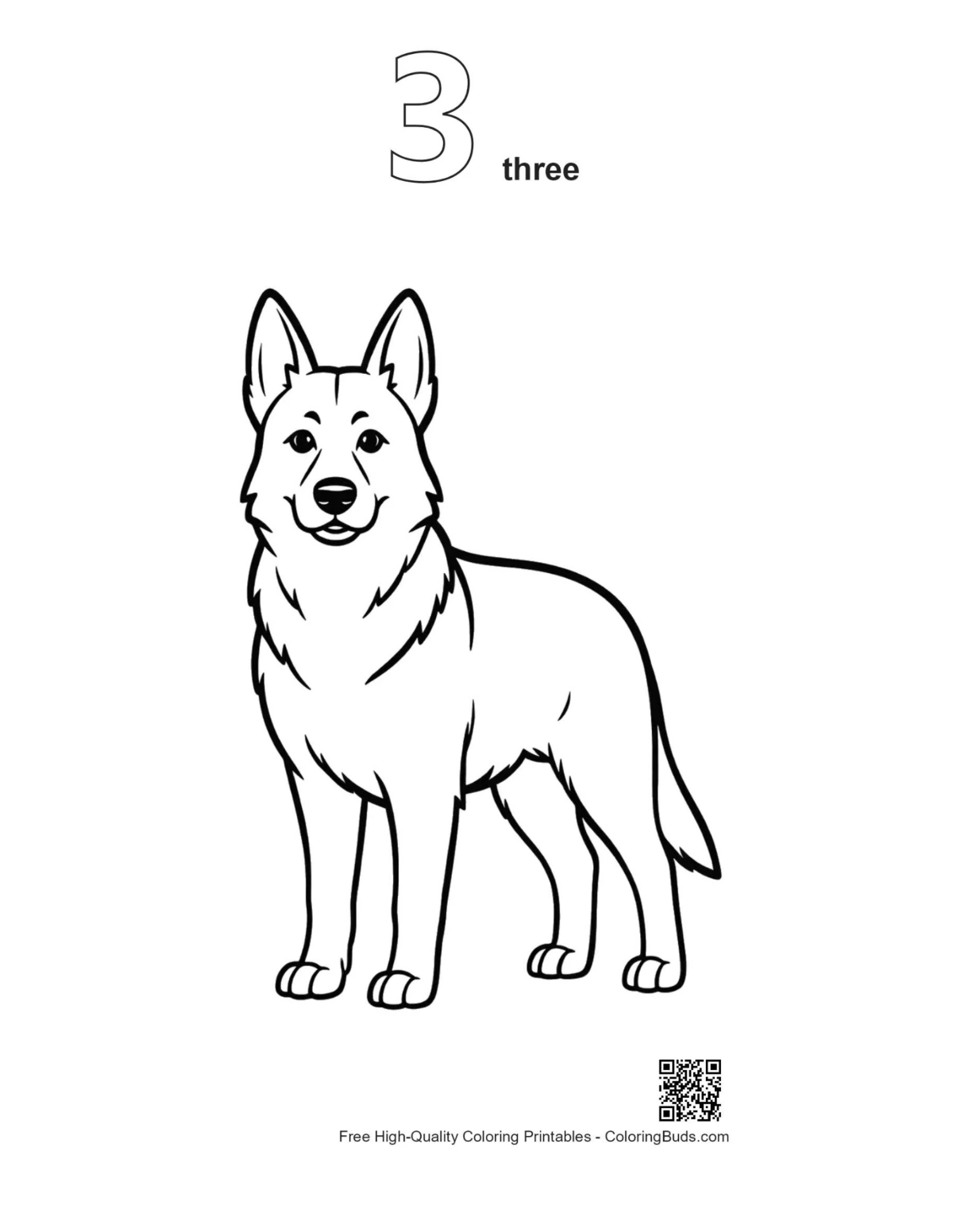 Becgie line art printable with number 3