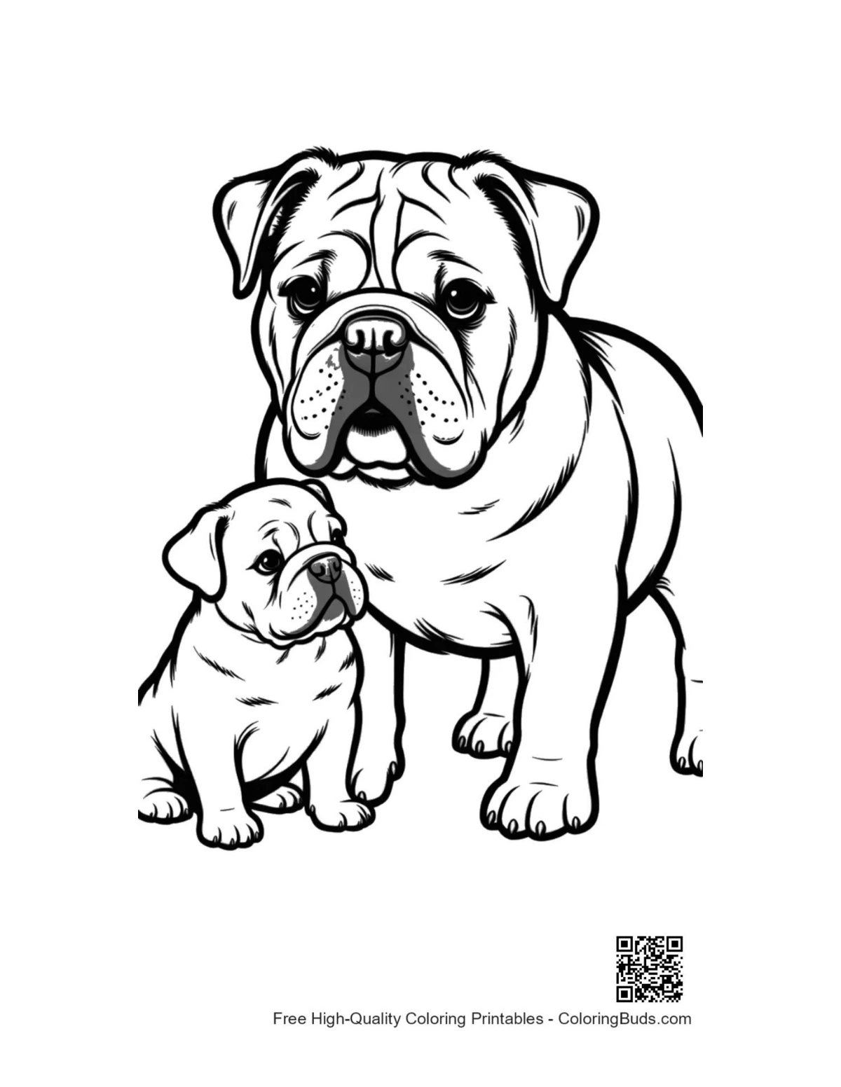 Cute bulldog mom and puppy art