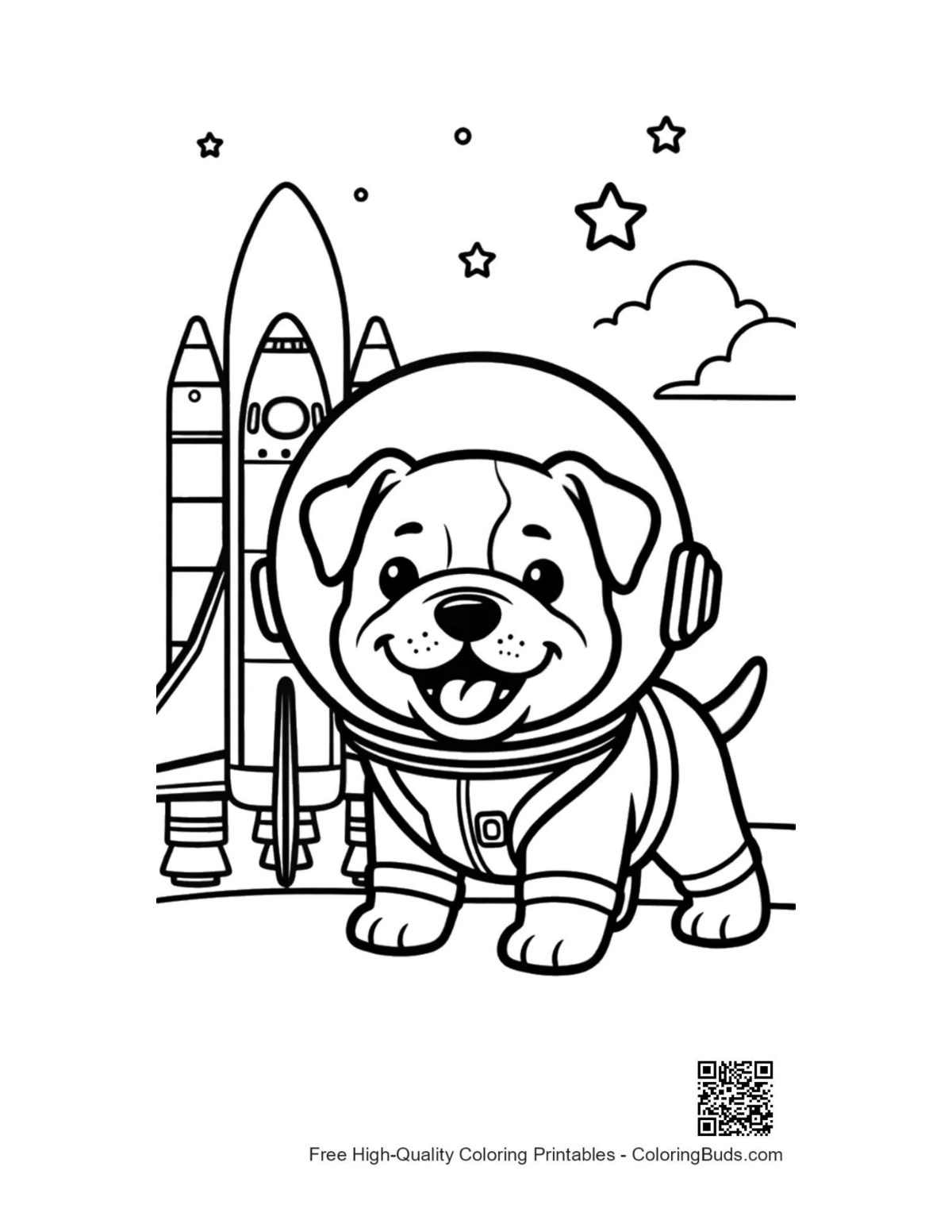 Adorable bulldog space explorer printable coloring page
