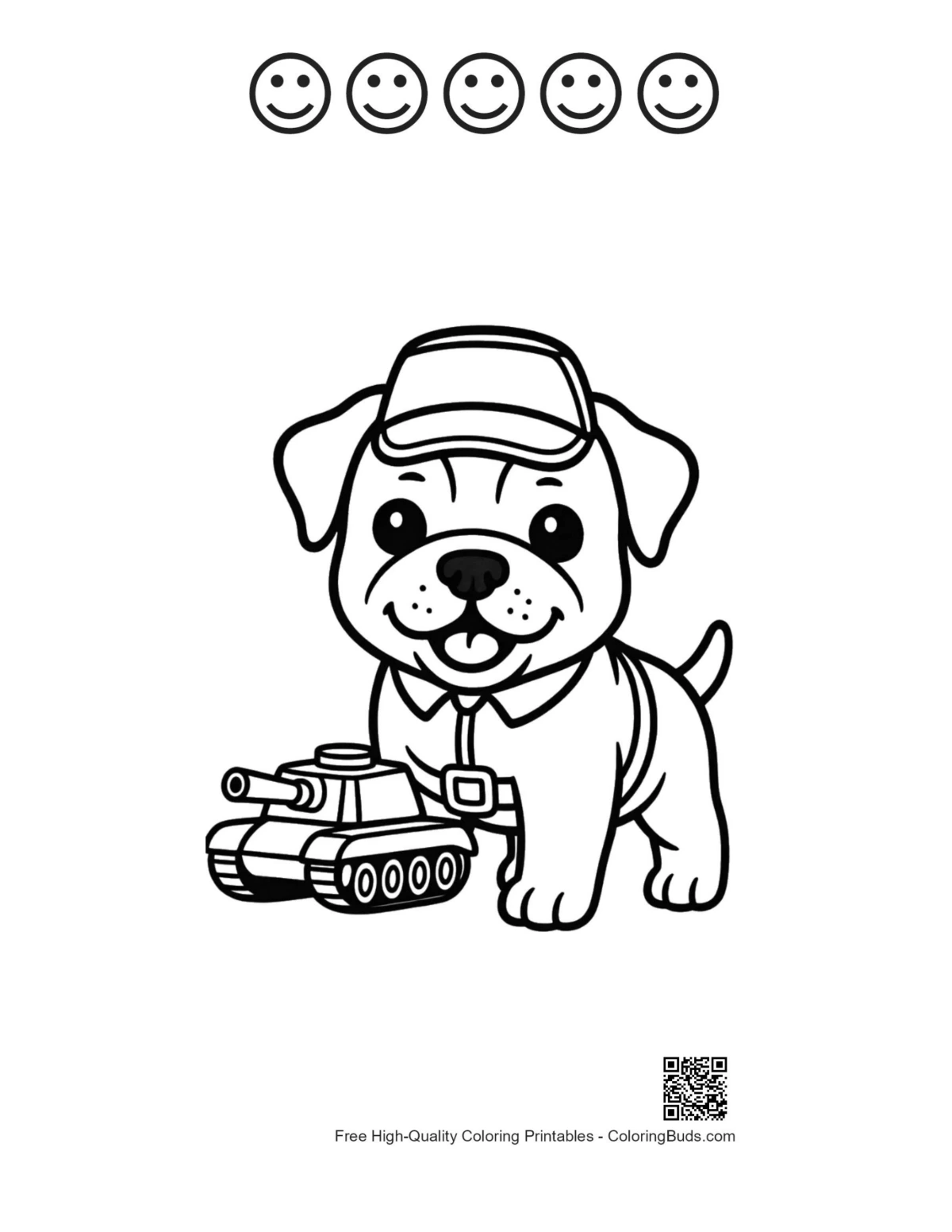 Brave bulldog tank coloring with 5 happy faces