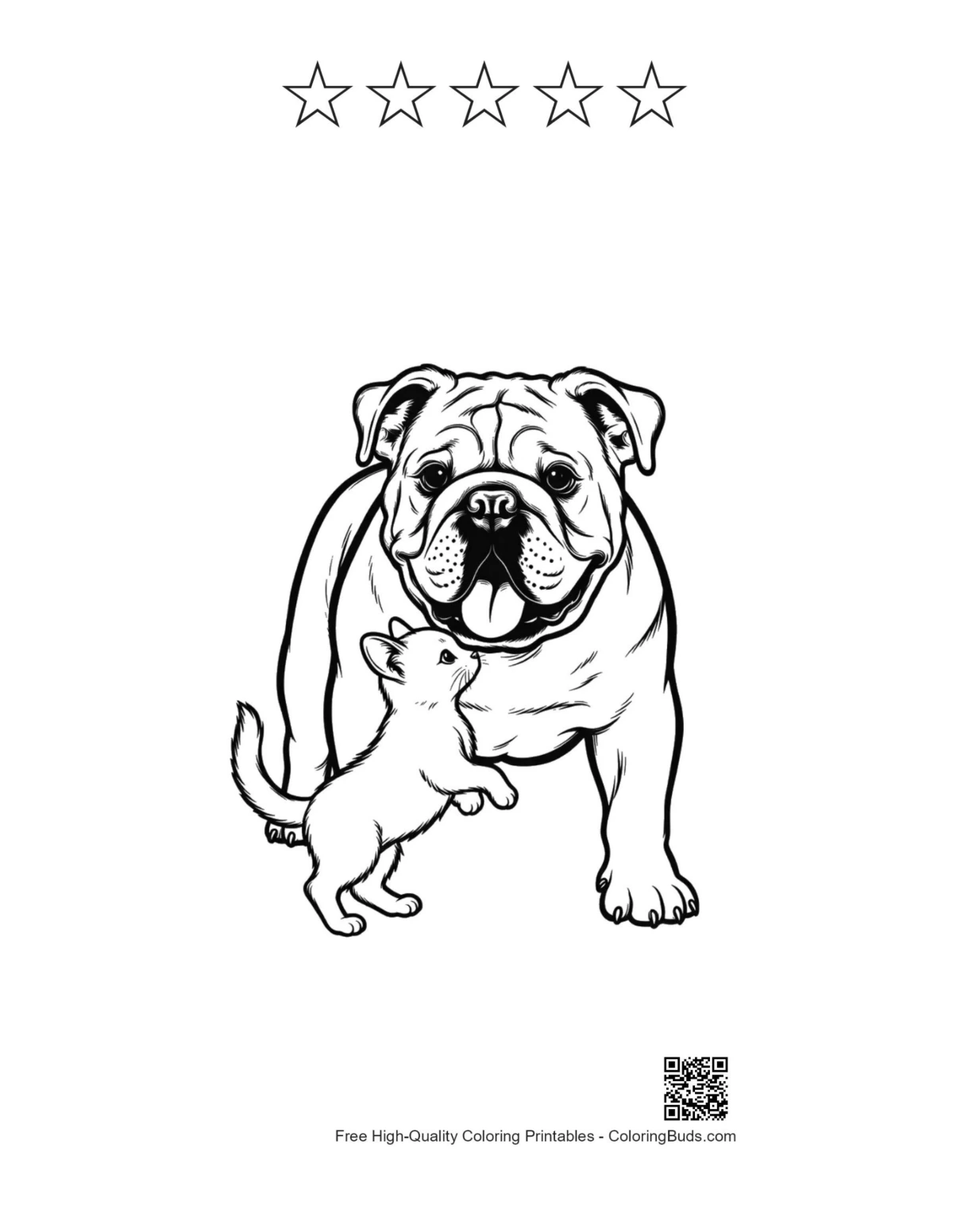 Bulldog kitten friendship with 5-star outline