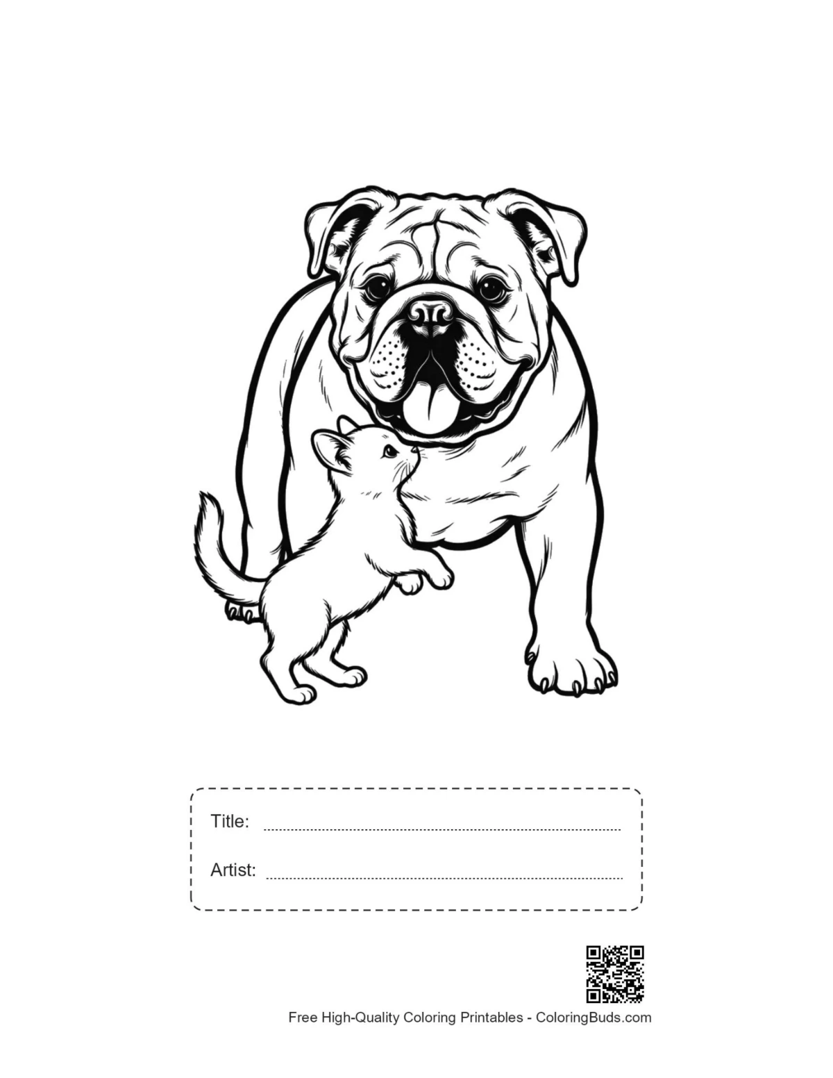 Printable bulldog kitten friendship with title box