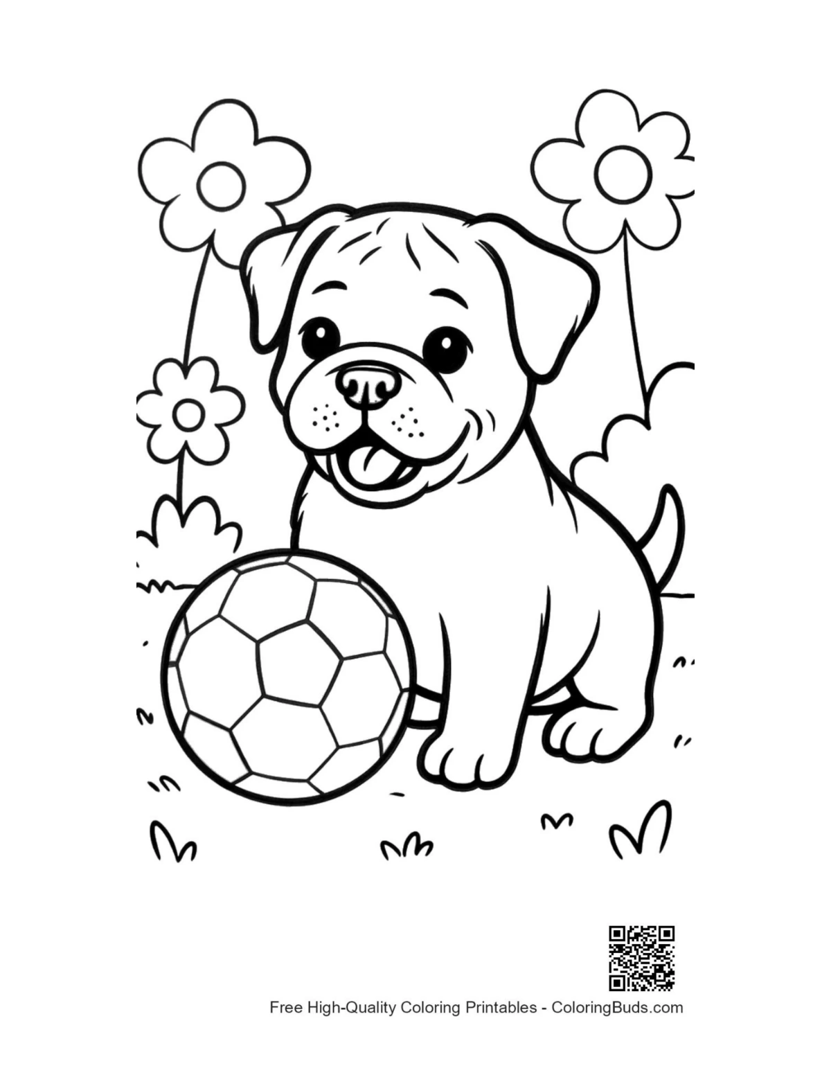 Printable bulldog coloring page outline for kids