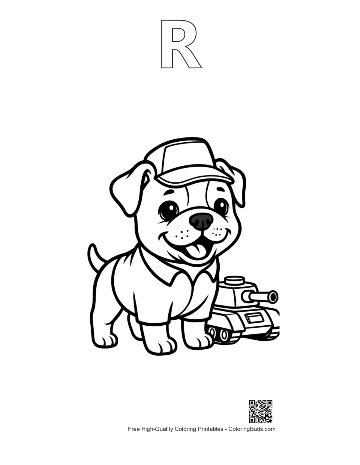 Bulldog outline alphabet R printable for kids coloring