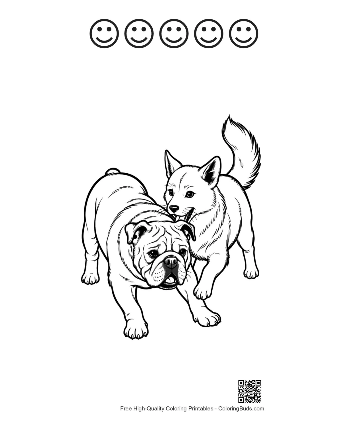 Bulldog Husky with happy face outlines