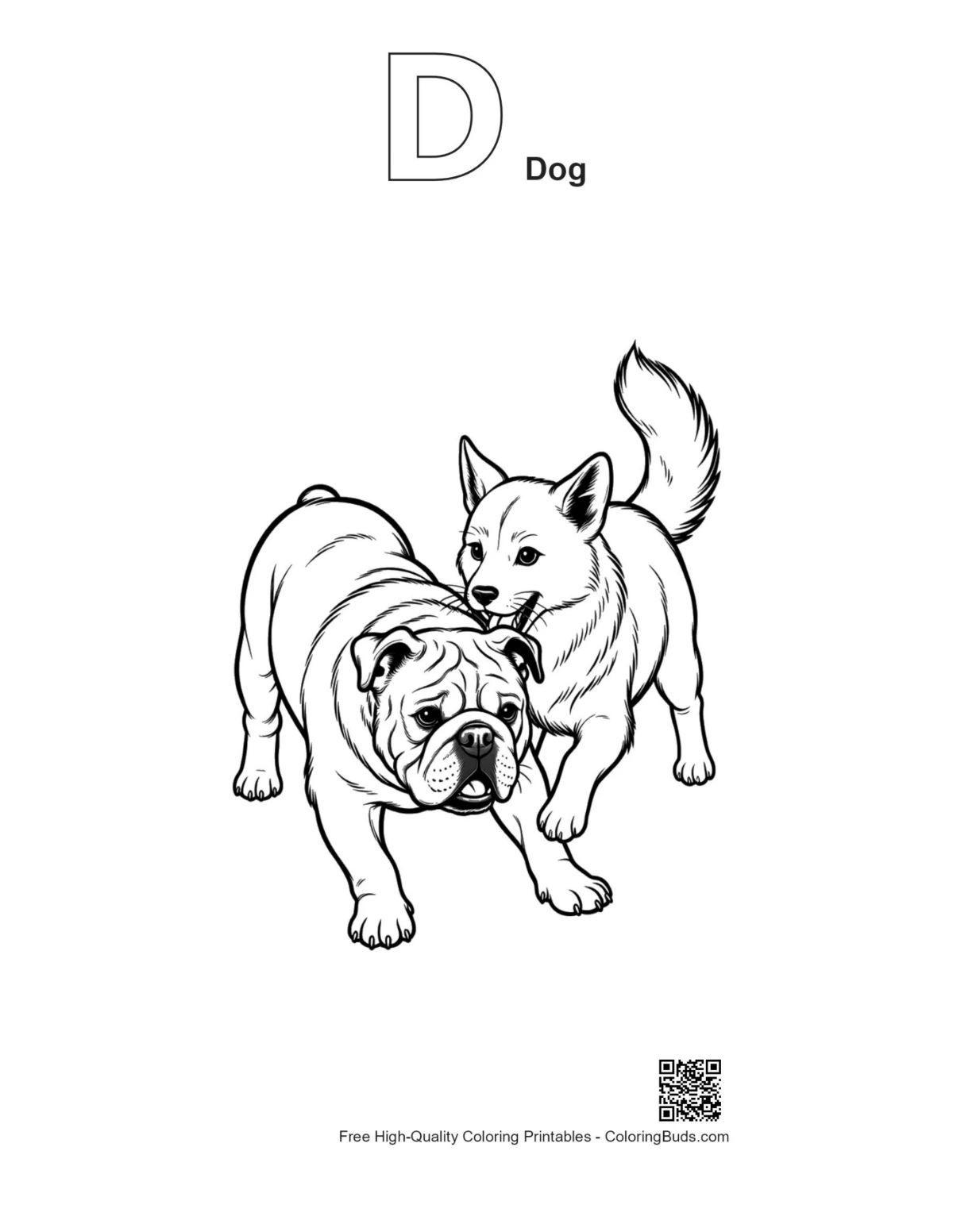 Bulldog Husky outline with D dog alphabet