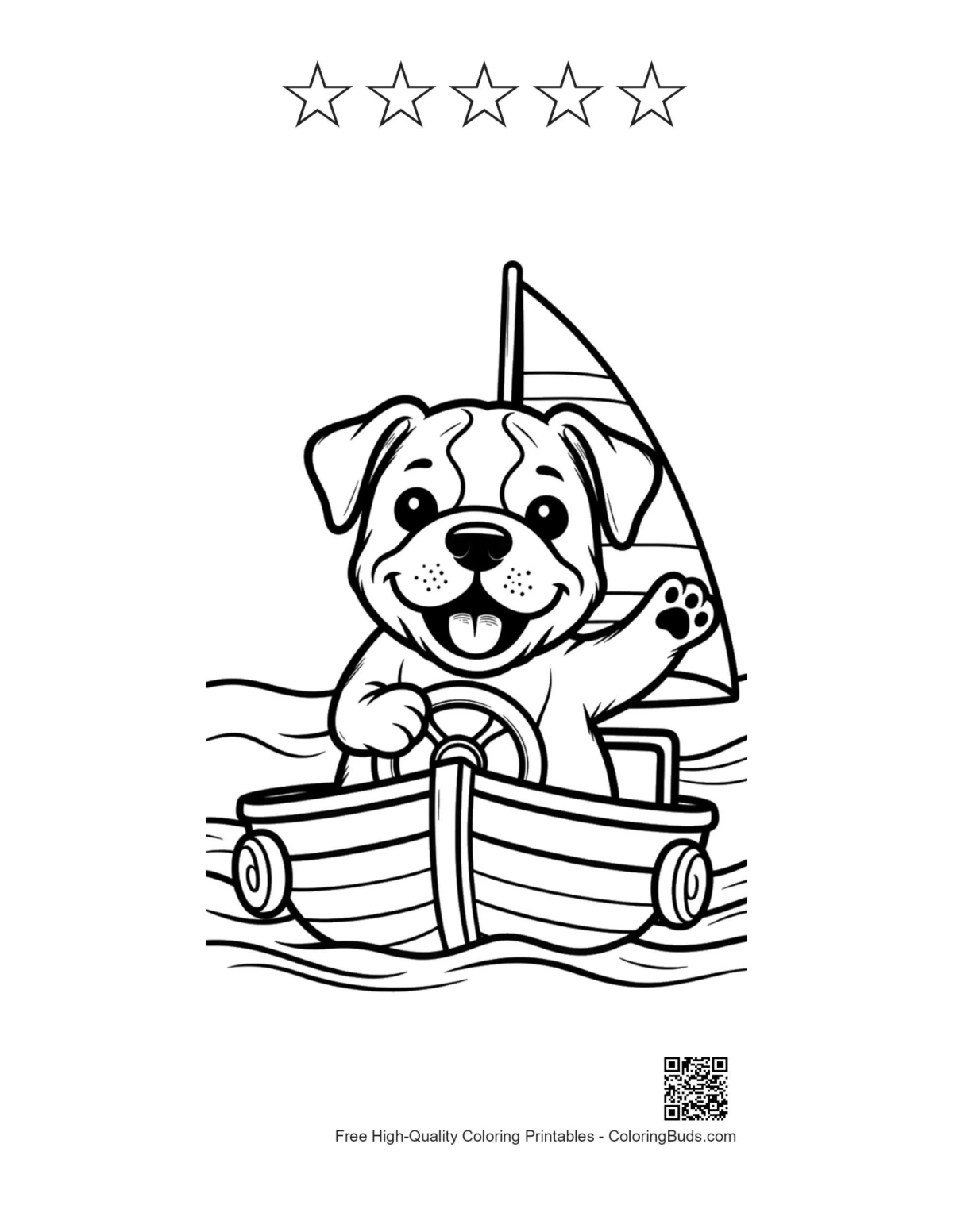Bulldog with 5 star outline printable sheet