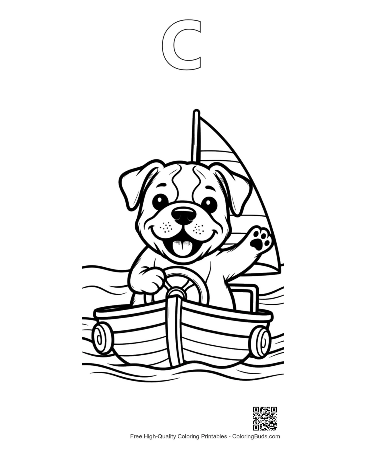 Bulldog outline alphabet C printable coloring page