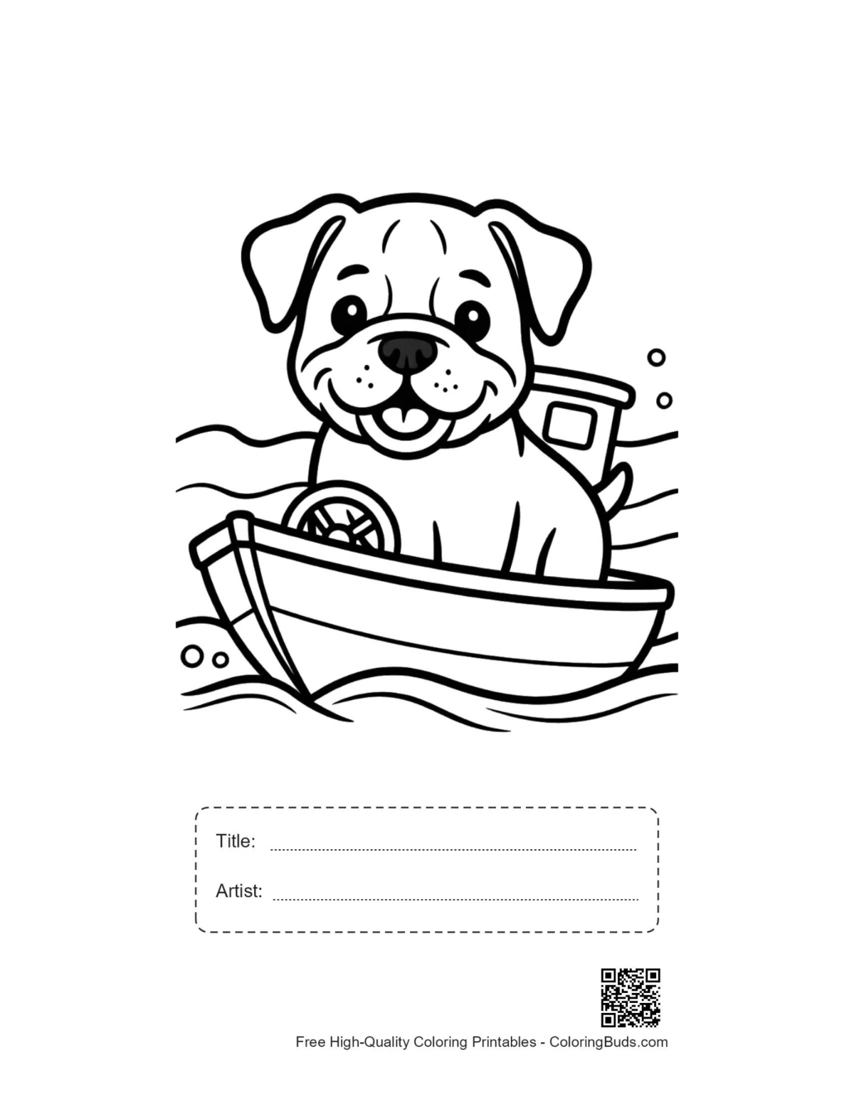 Bulldog puppy ocean boat printable with title box
