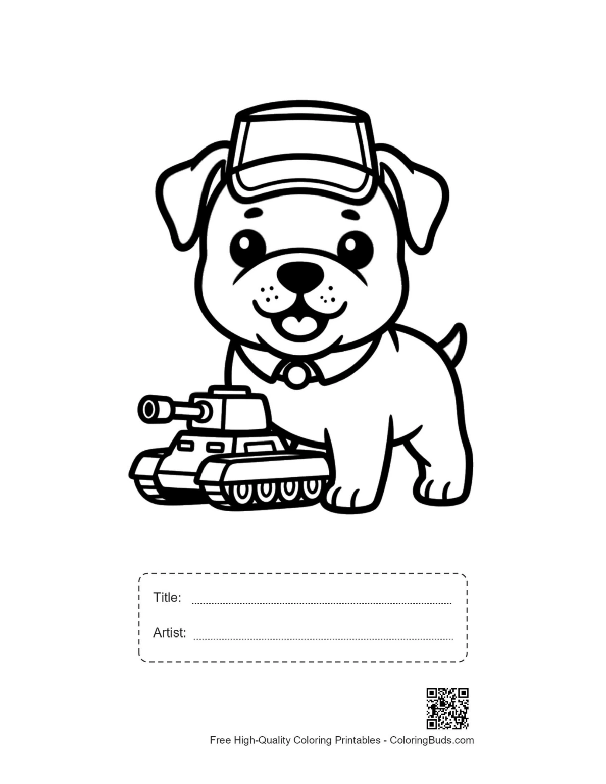 Bulldog puppy military cap tank printable with title box