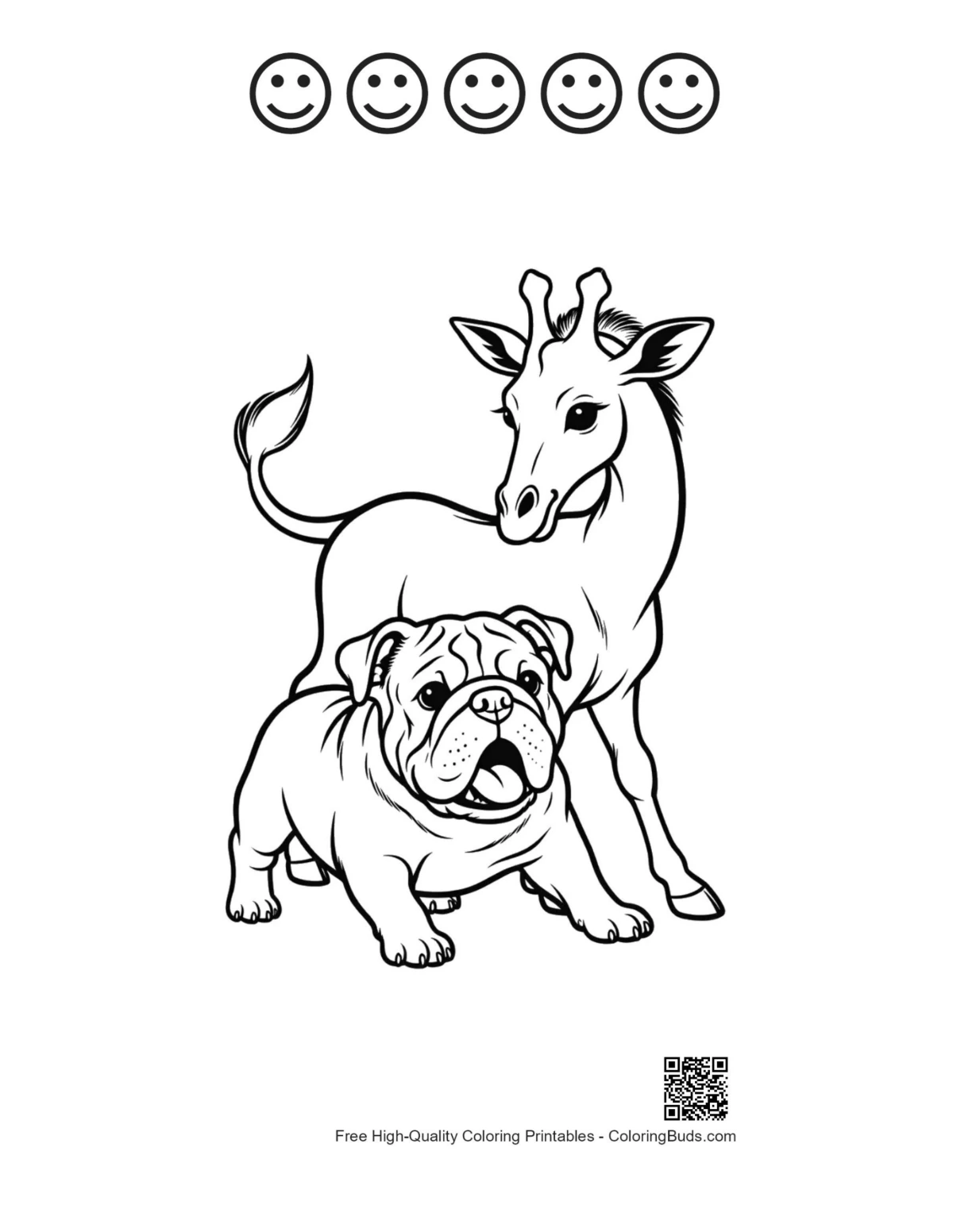 Bulldog puppy giraffe with happy faces printable