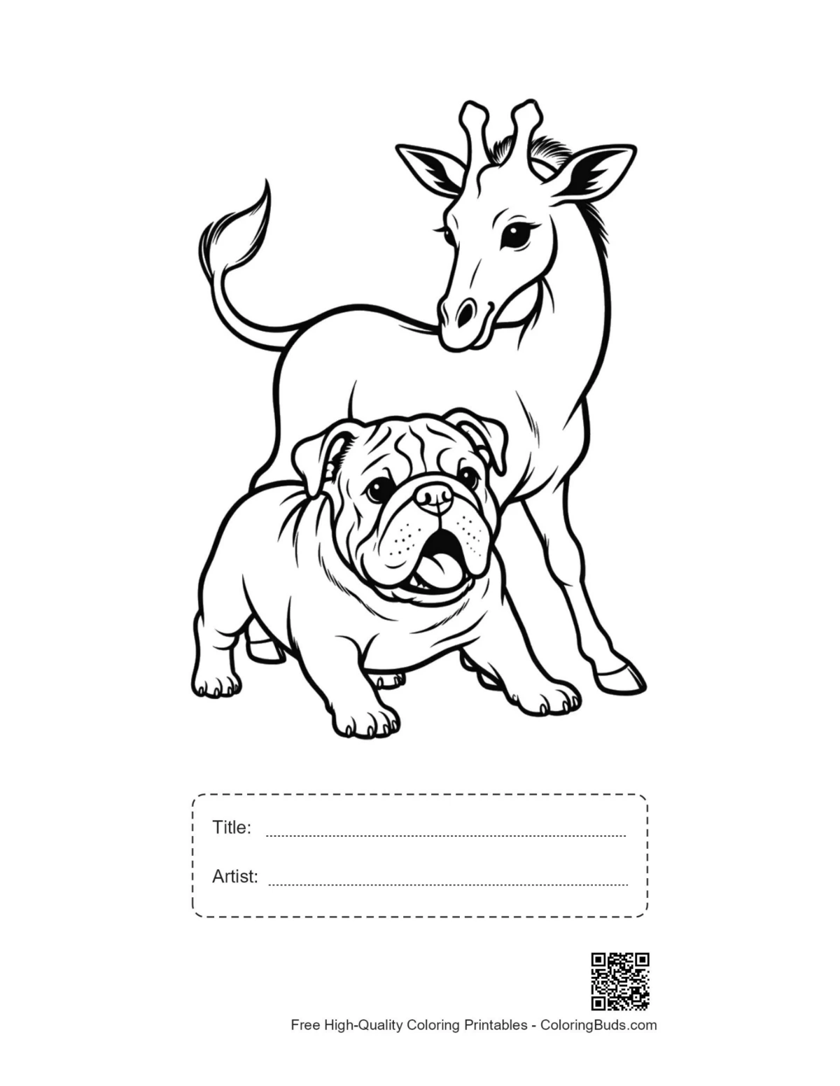 Bulldog puppy giraffe printable with title box