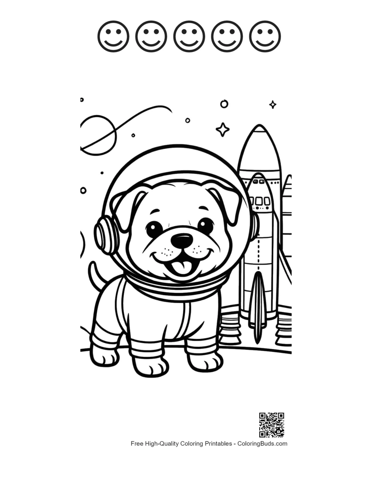 Baby bulldog astronaut with happy faces outline