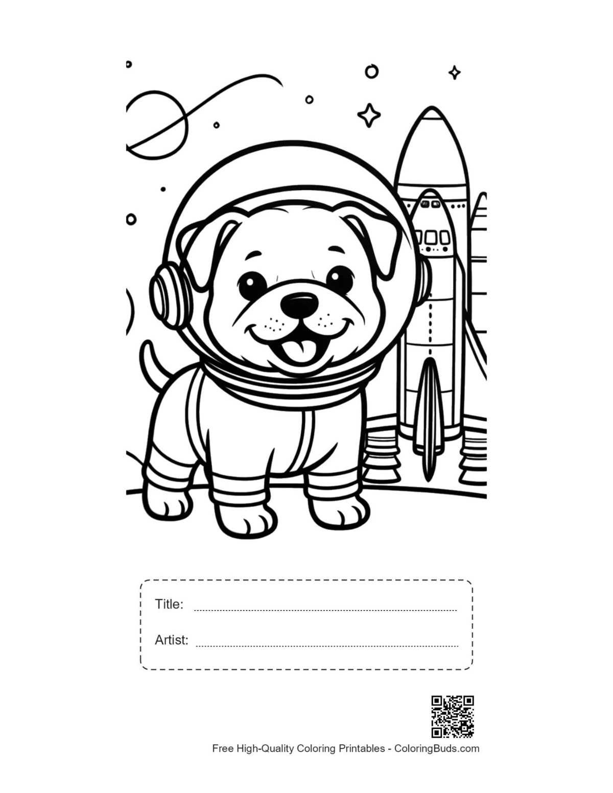 Baby bulldog astronaut printable with title box