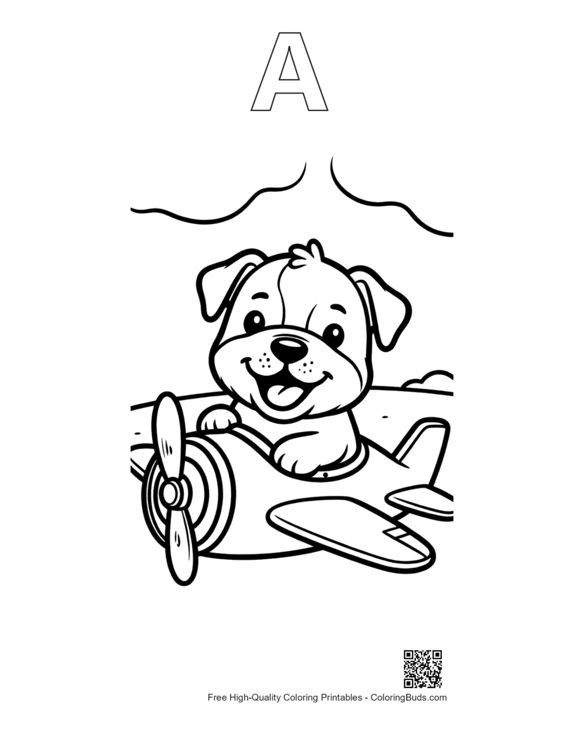 Bulldog coloring page with alphabet A outline